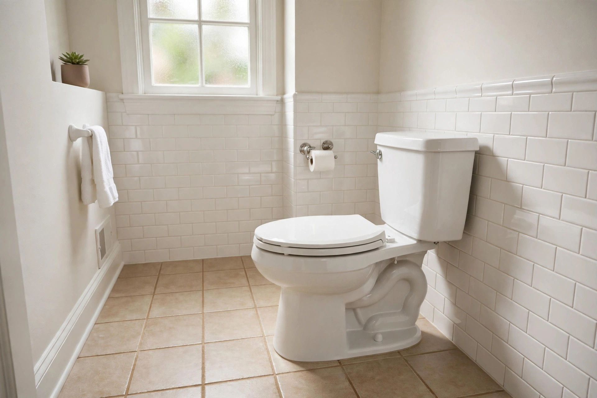 New toilet installed in a clean American bathroom, showing toilet installation cost near me 2026