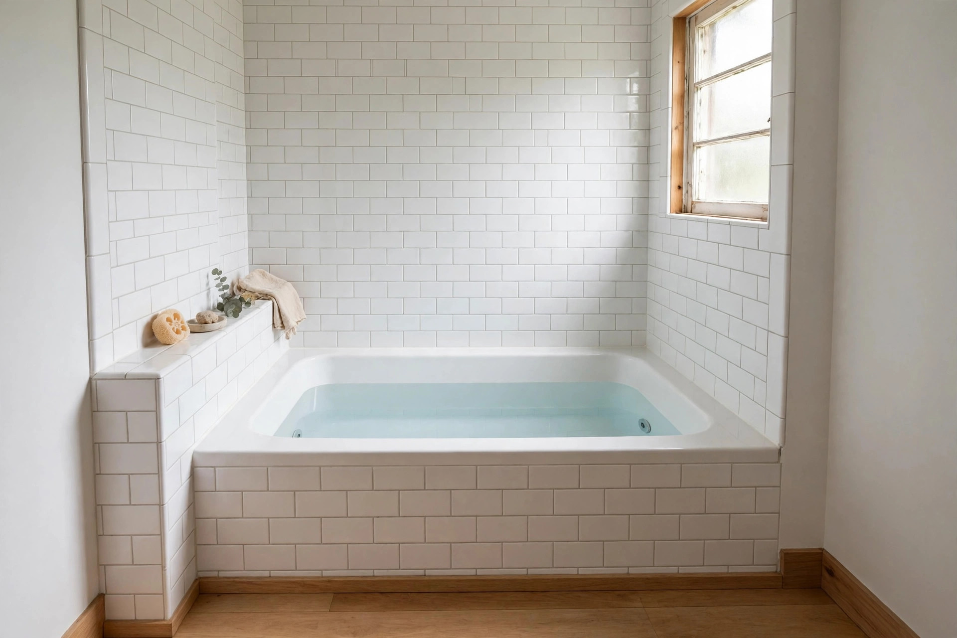A compact soaking tub set in a small bathroom, with focus keyword best soaking tub for small bathroom usa