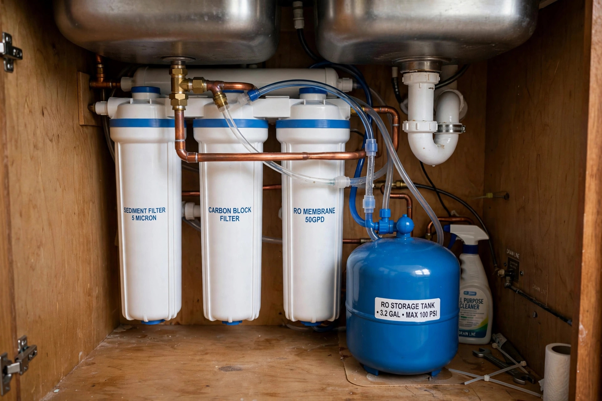 ro system waste water ratio explained usa: Under-sink reverse osmosis system with the waste water drain line