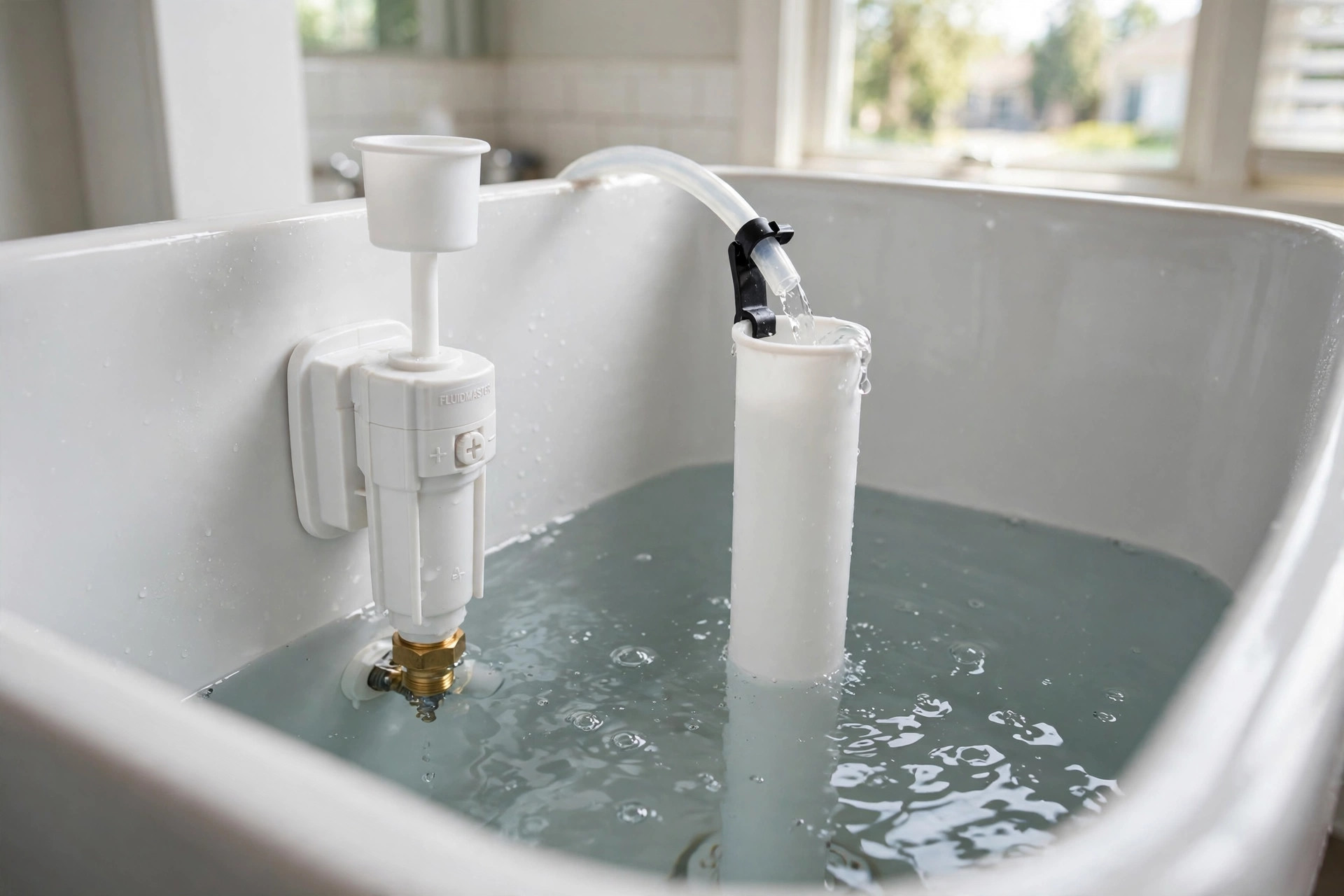 Toilet fill valve replacement cost near me: new fill valve inside a clean toilet tank