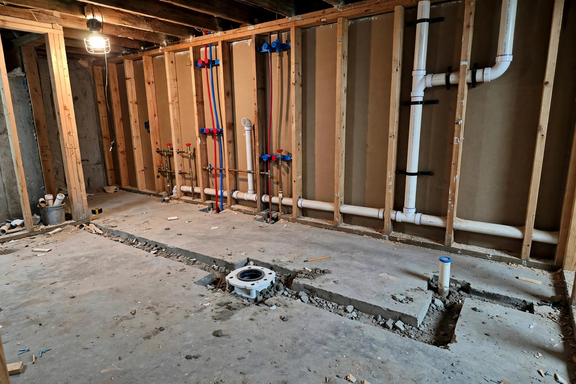 Rough in basement bathroom cost USA: plumbing rough-in of a basement bathroom