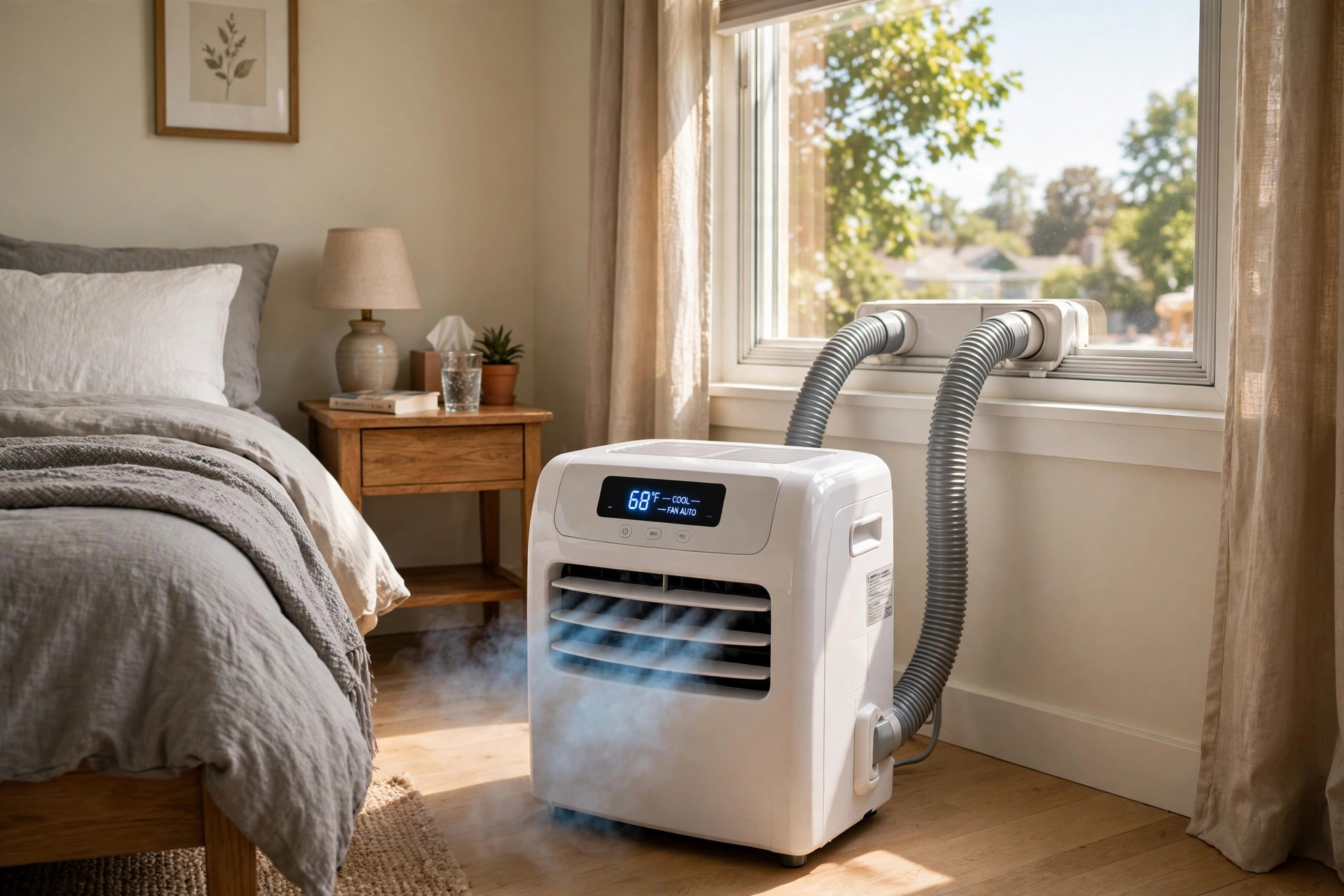 dual hose portable ac reviews 2026 usa: dual hose portable ac review unit cooling a bedroom