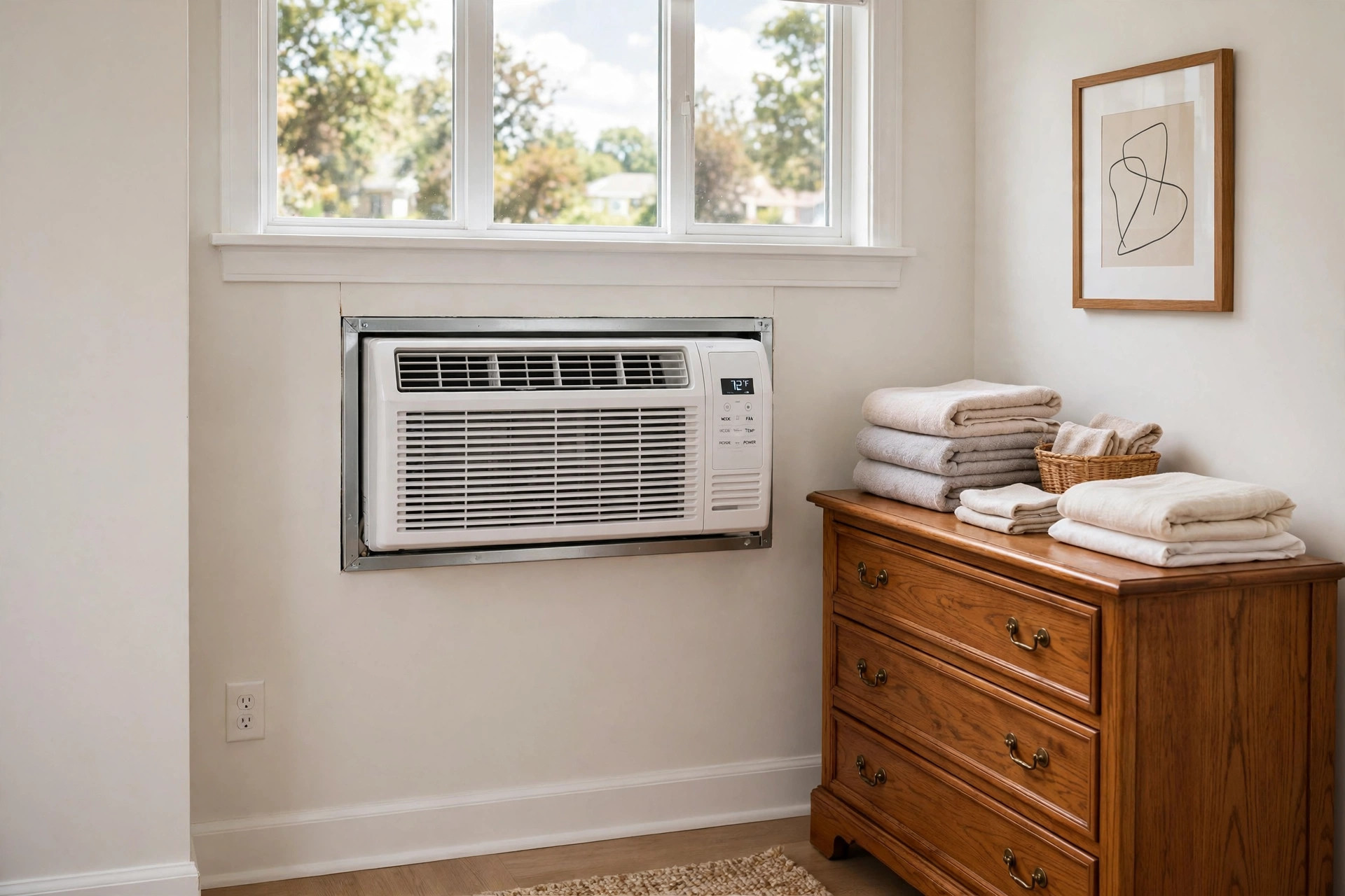 best through the wall ac reviews usa: Through-the-wall air conditioner installed in a real American home