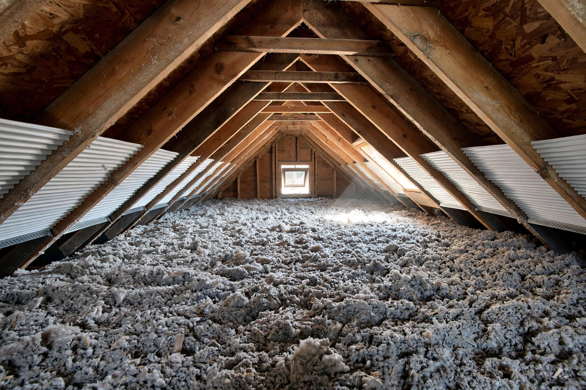 how much attic insulation do i need usa: Blown-in attic insulation in an American home