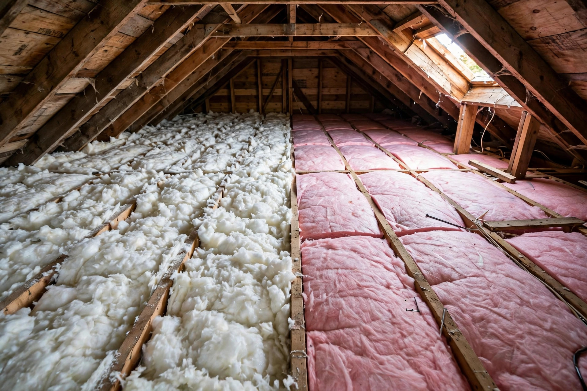 Blown in vs batt insulation cost comparison in a home attic
