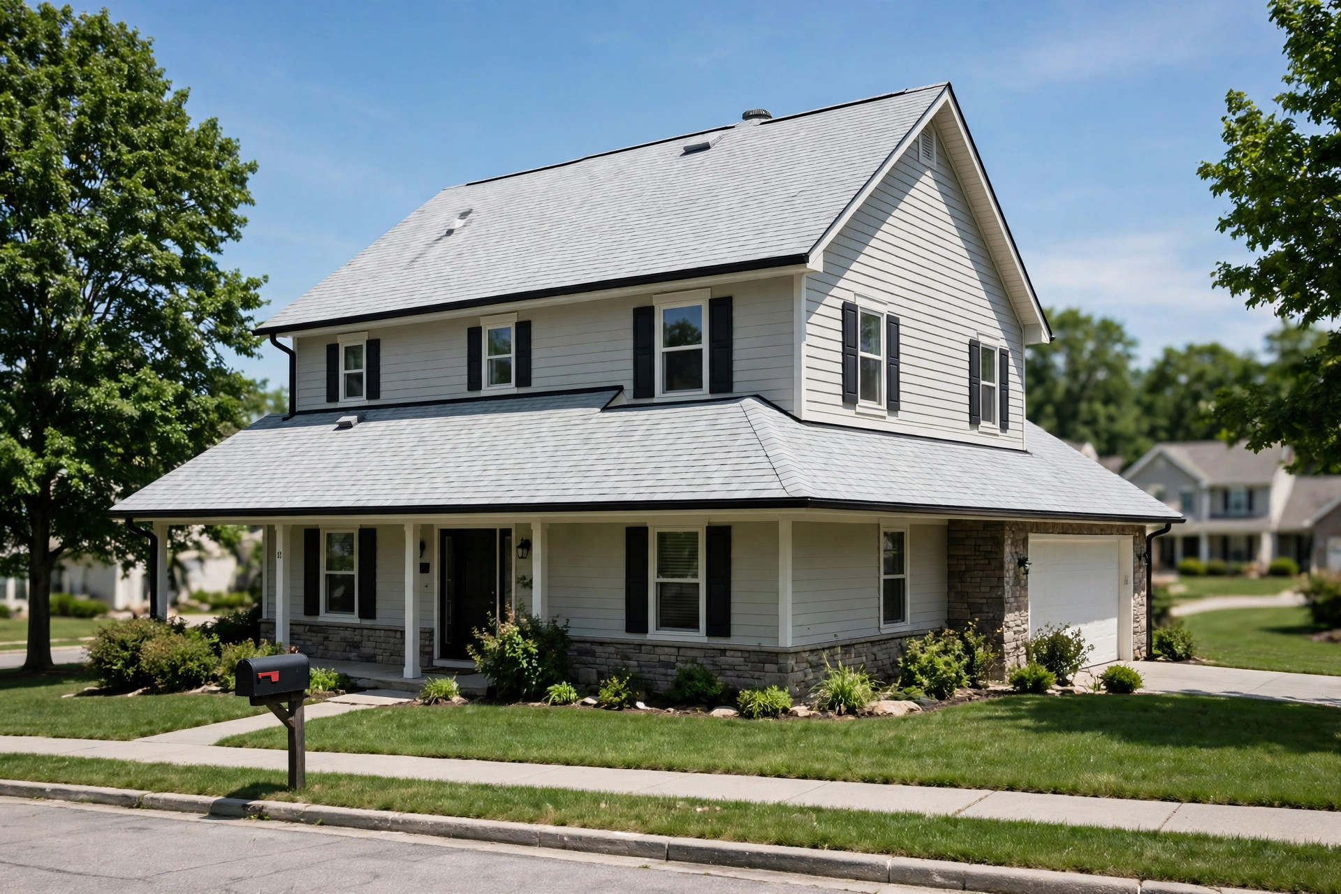 Cool roof shingles cost vs regular usa on an American suburban home