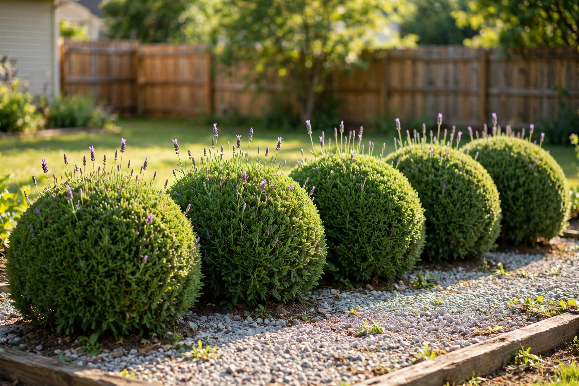 how to prune lavender for beginners: Pruned lavender plants growing in a sunny garden bed