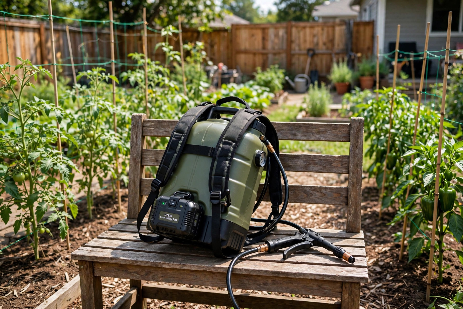 best garden sprayer backpack battery reviews: Battery backpack garden sprayer in a home vegetable garden