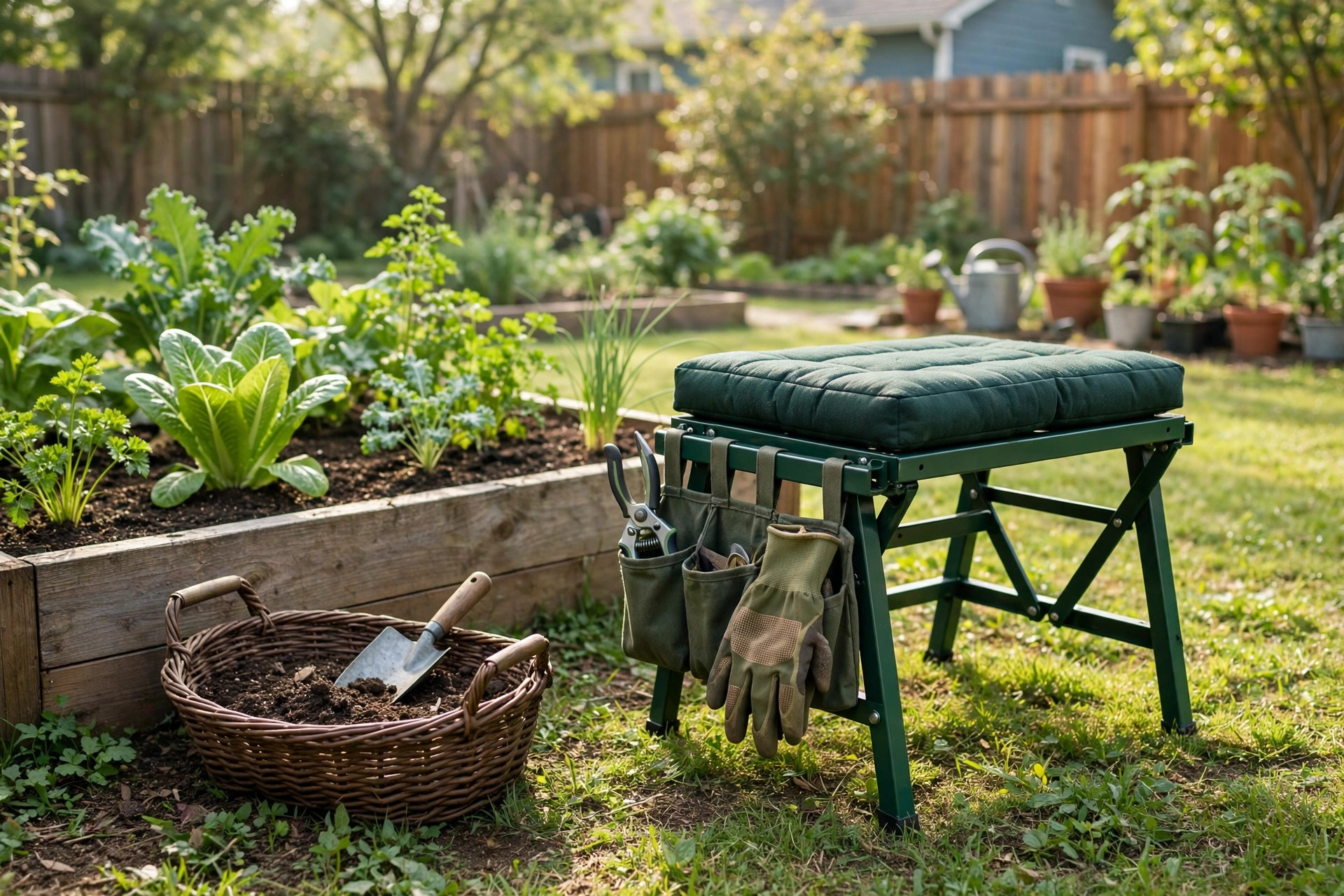 best garden kneeler seat combo reviews: Best garden kneeler seat combo shown in a sunny American backyard vegetable bed
