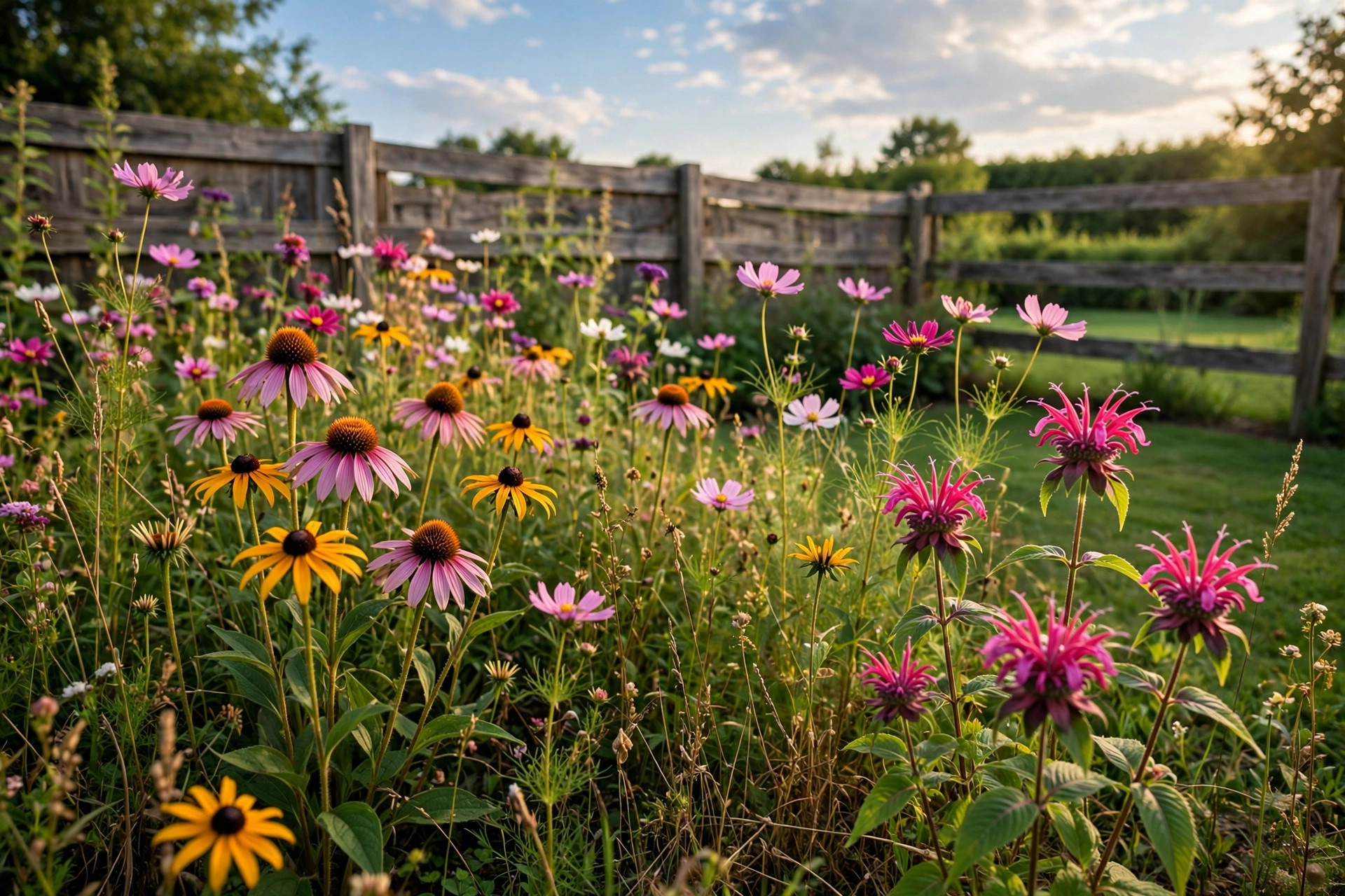 wildflower seed mixes buying guide usa: Wildflower seed mixes planted in a sunny American meadow garden