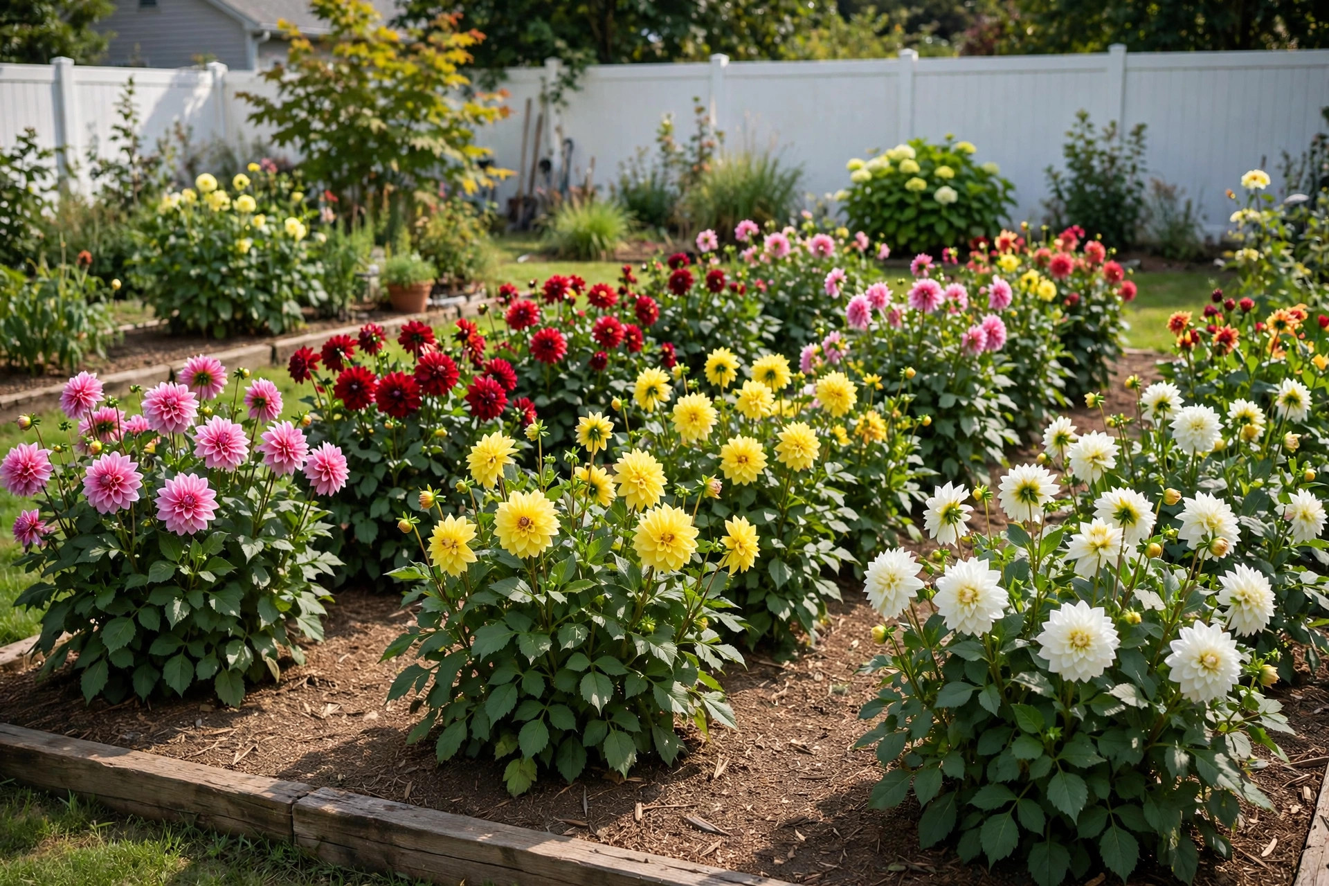 Dahlia bulbs bulk buying guide usa with rows of colorful dahlias