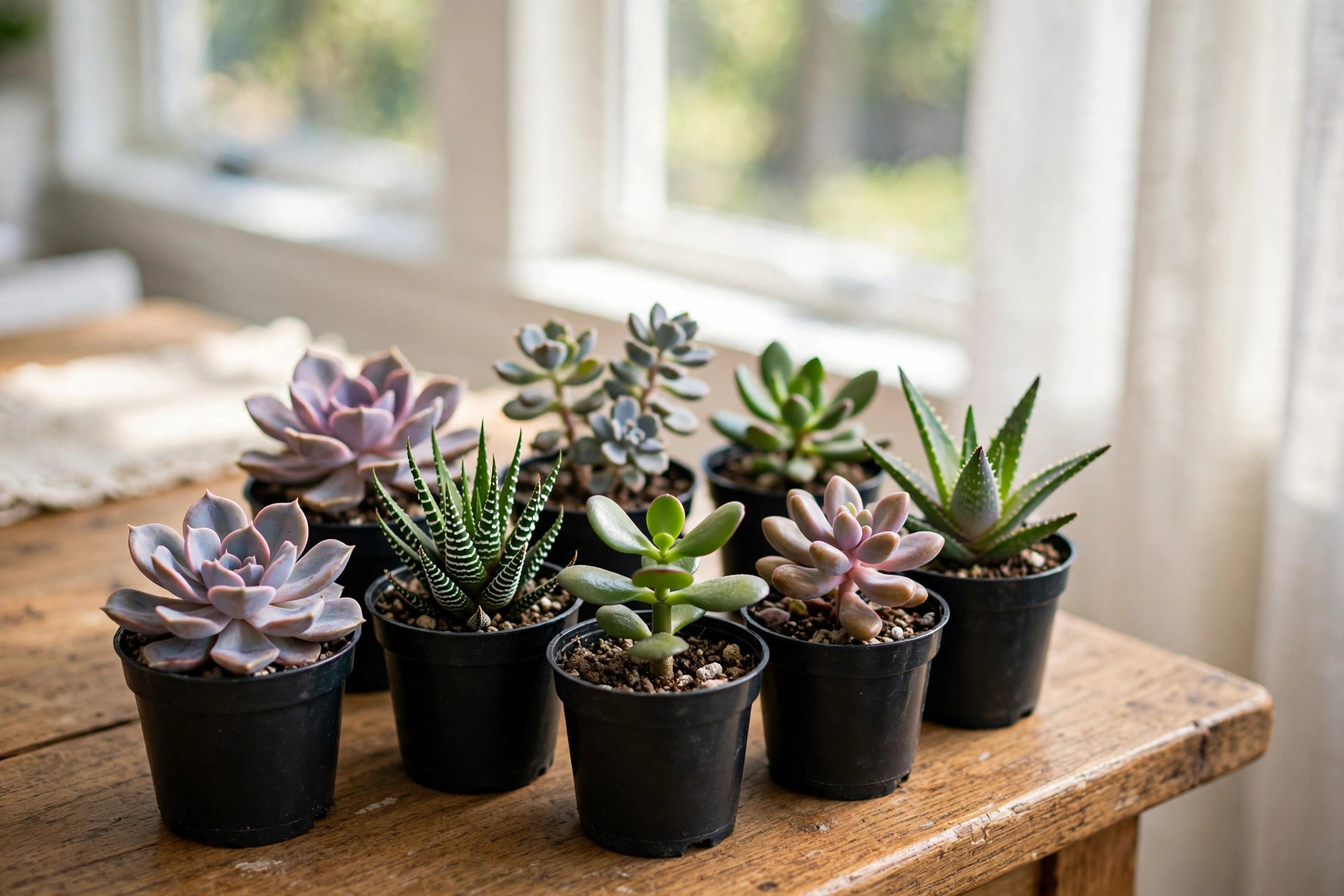 succulent variety packs buying guide usa: Succulent variety packs in a bright American home garden center display