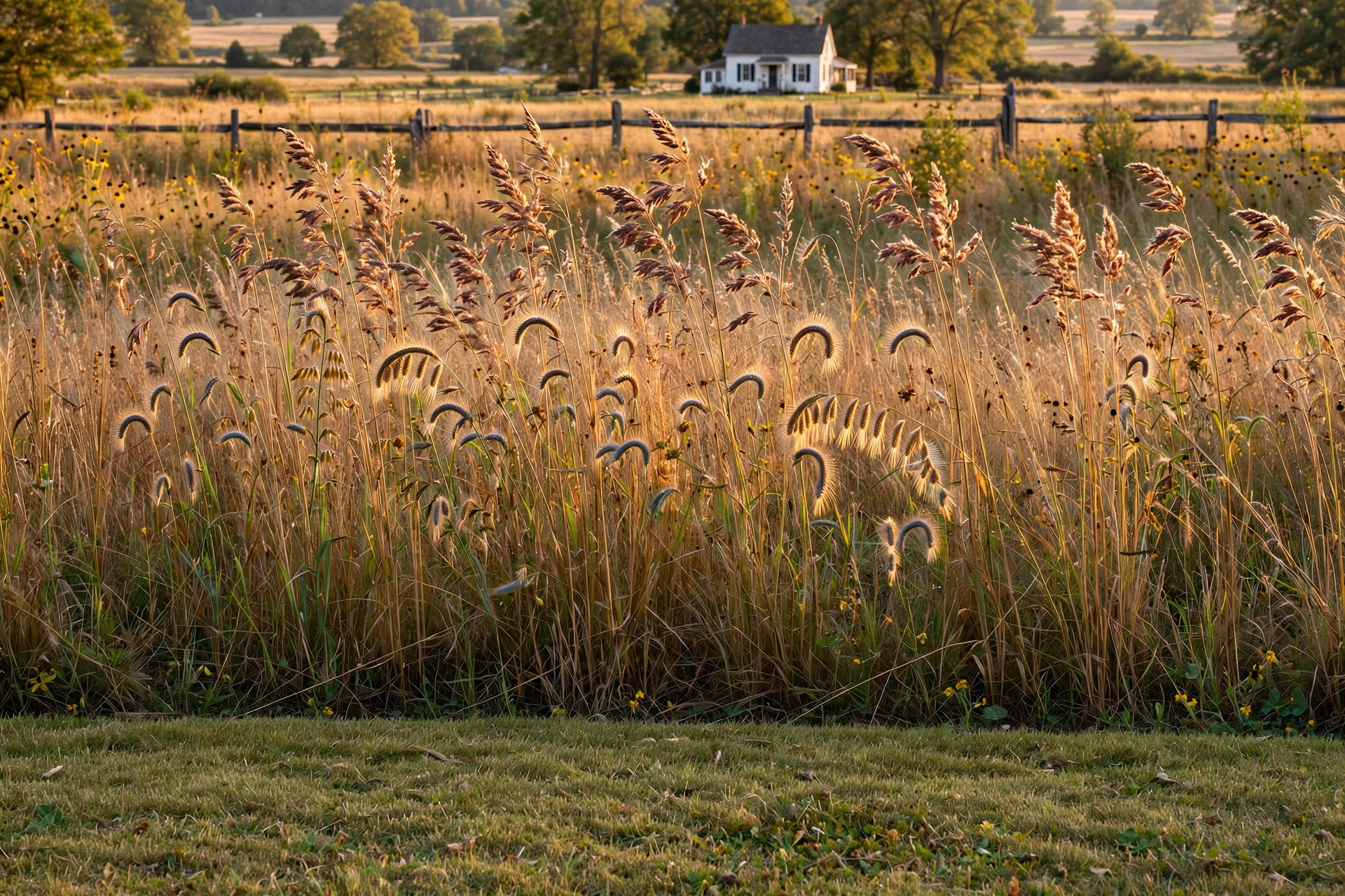 Native grass seed for sale usa shown as golden seed heads in a sunny American meadow