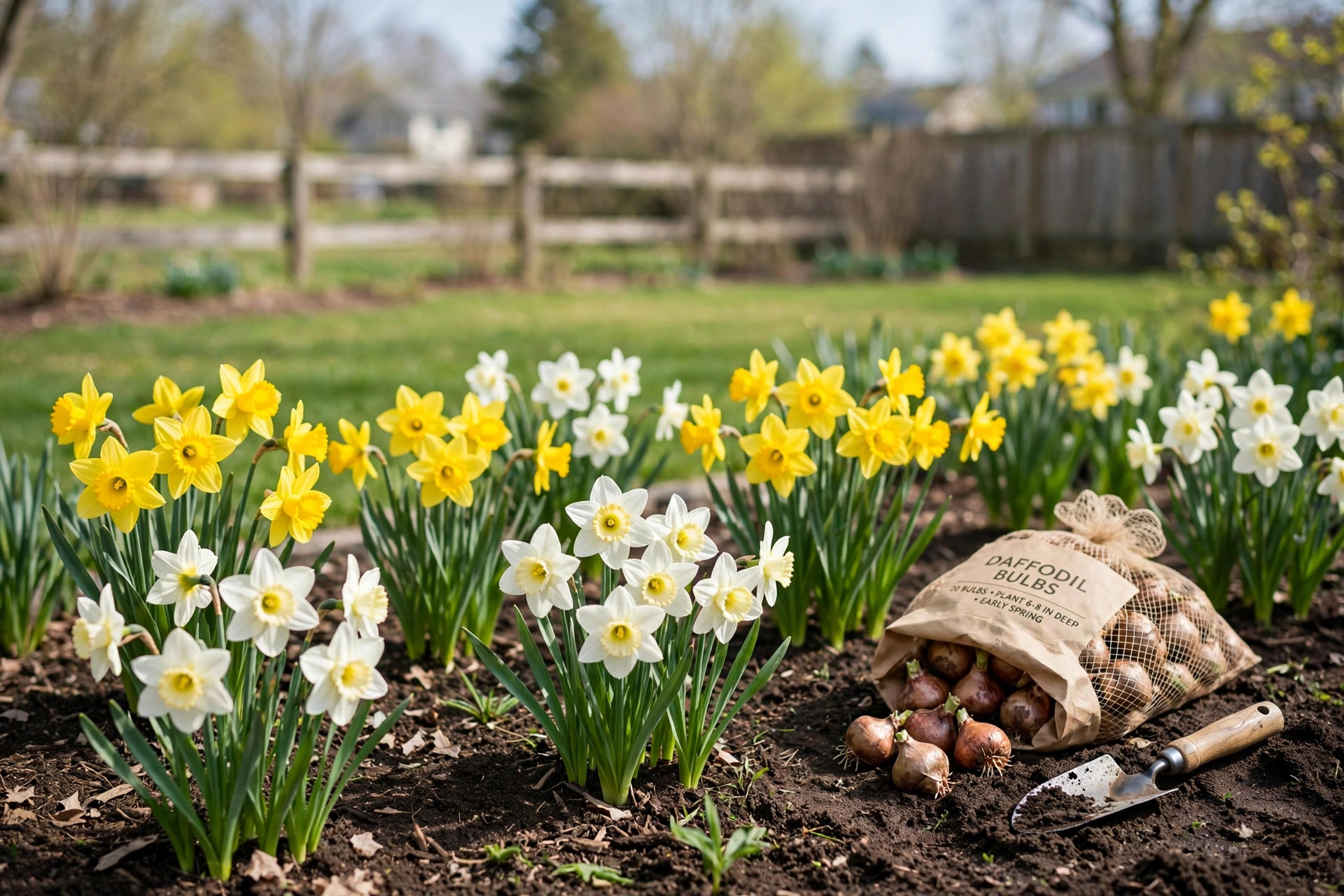 Daffodil bulb packs for sale USA planted in a sunny American garden bed