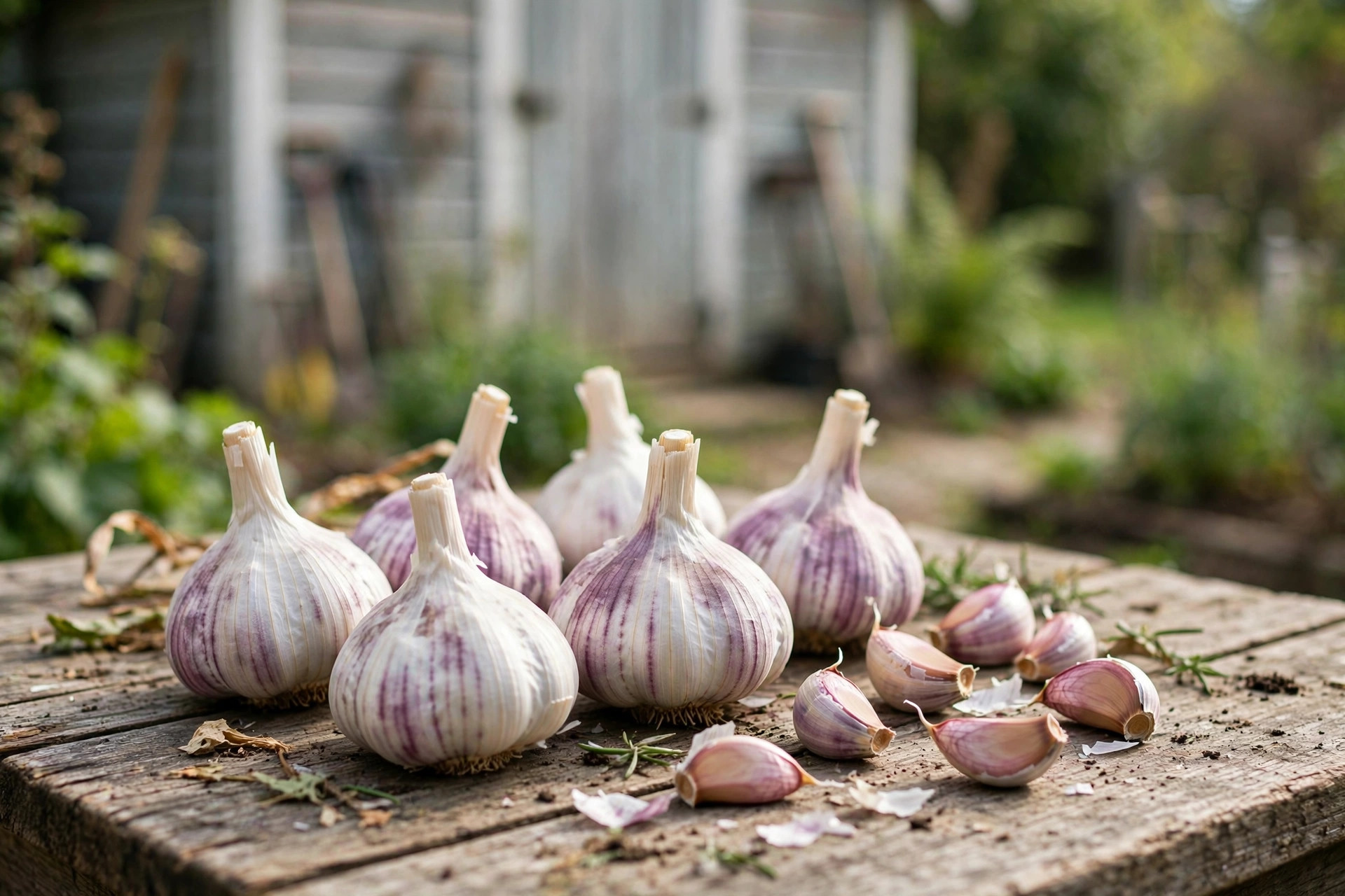 garlic bulbs planting where to buy usa: Garlic bulbs for planting where to buy in the USA laid out on a wooden table