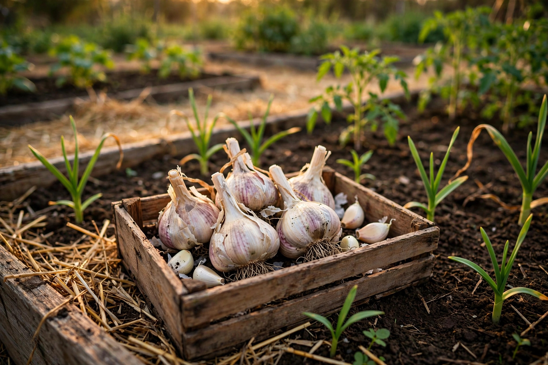 garlic bulbs planting texas homes usa: Garlic bulbs ready for planting in a Texas home garden