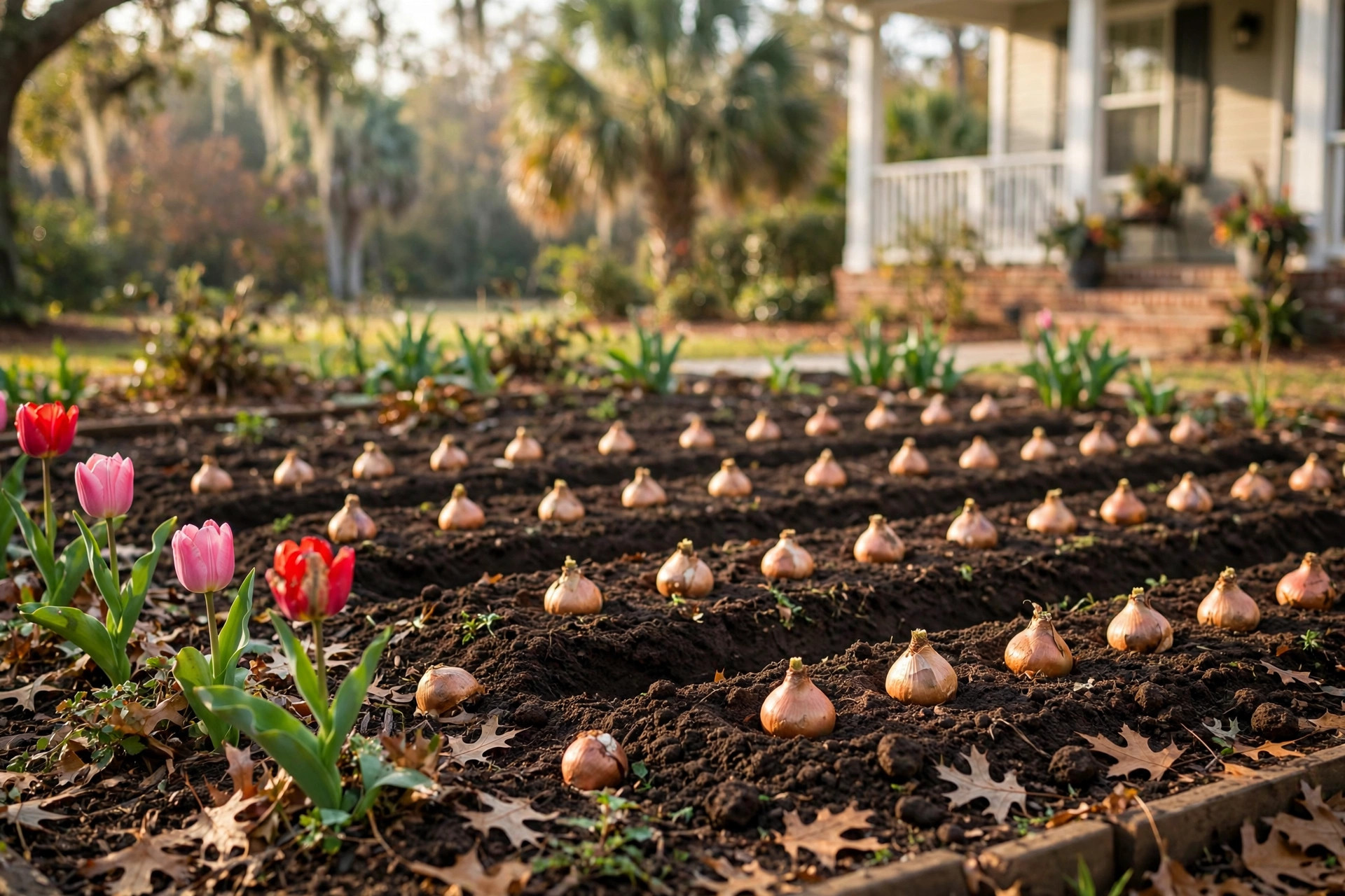 tulip bulbs fall florida homes usa: Tulip bulbs planted in fall in a Florida home garden