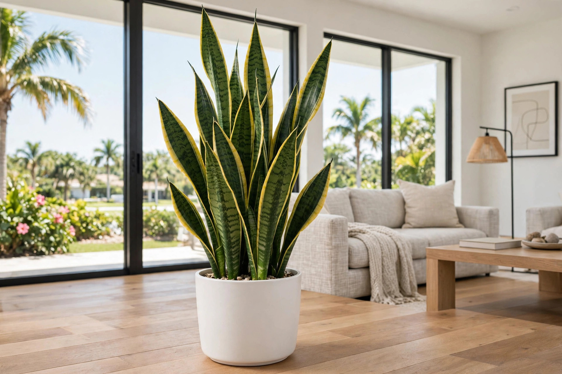 snake plants indoor florida homes usa: Snake plants growing in a bright Florida home interior