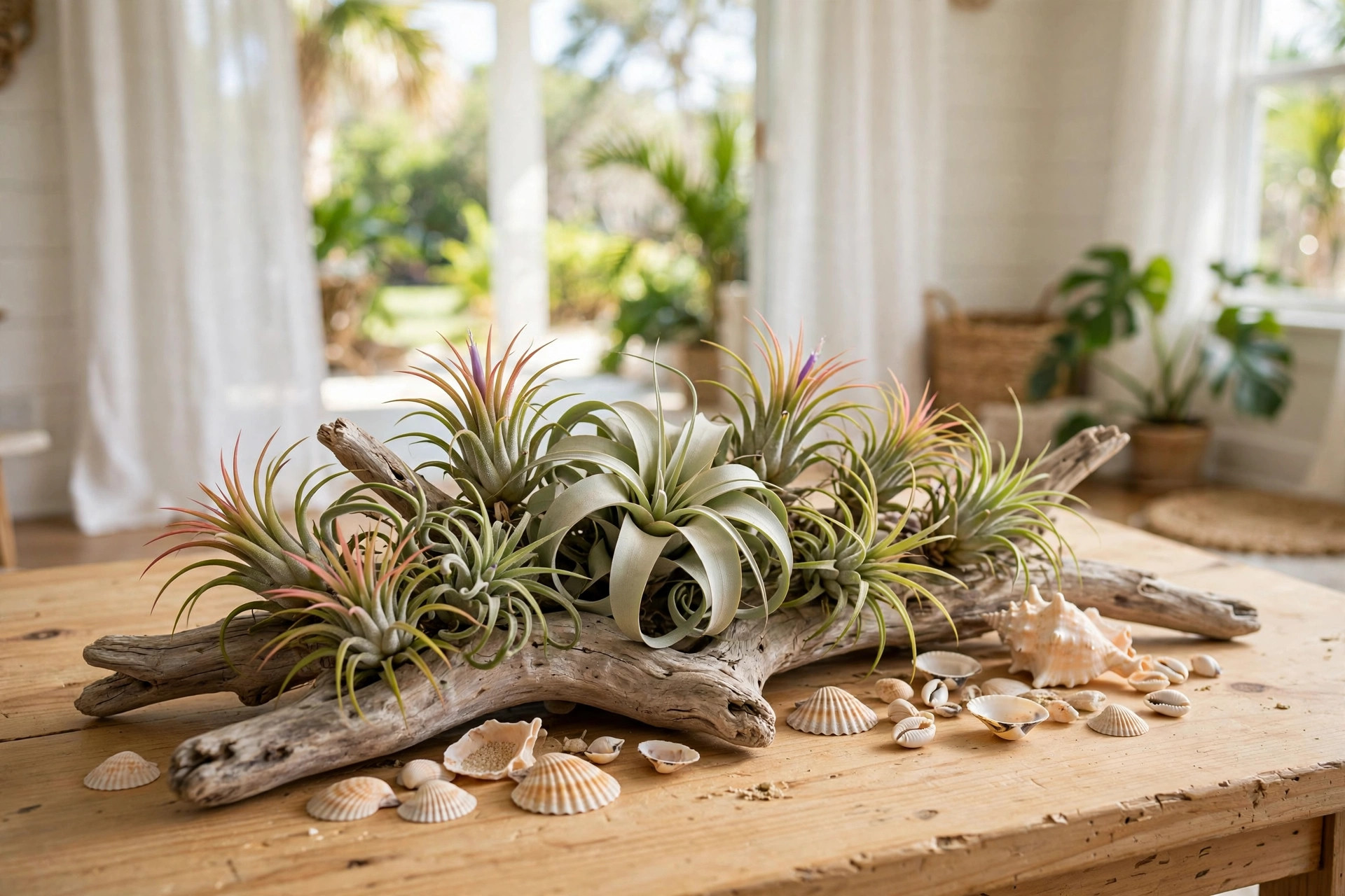 air plants bulk florida homes usa: Air plants arranged in a bright Florida living room