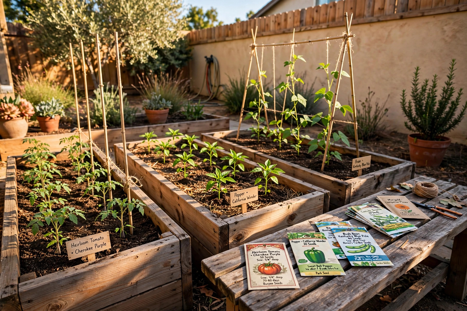 Heirloom vegetable seeds california homes usa growing in a backyard garden