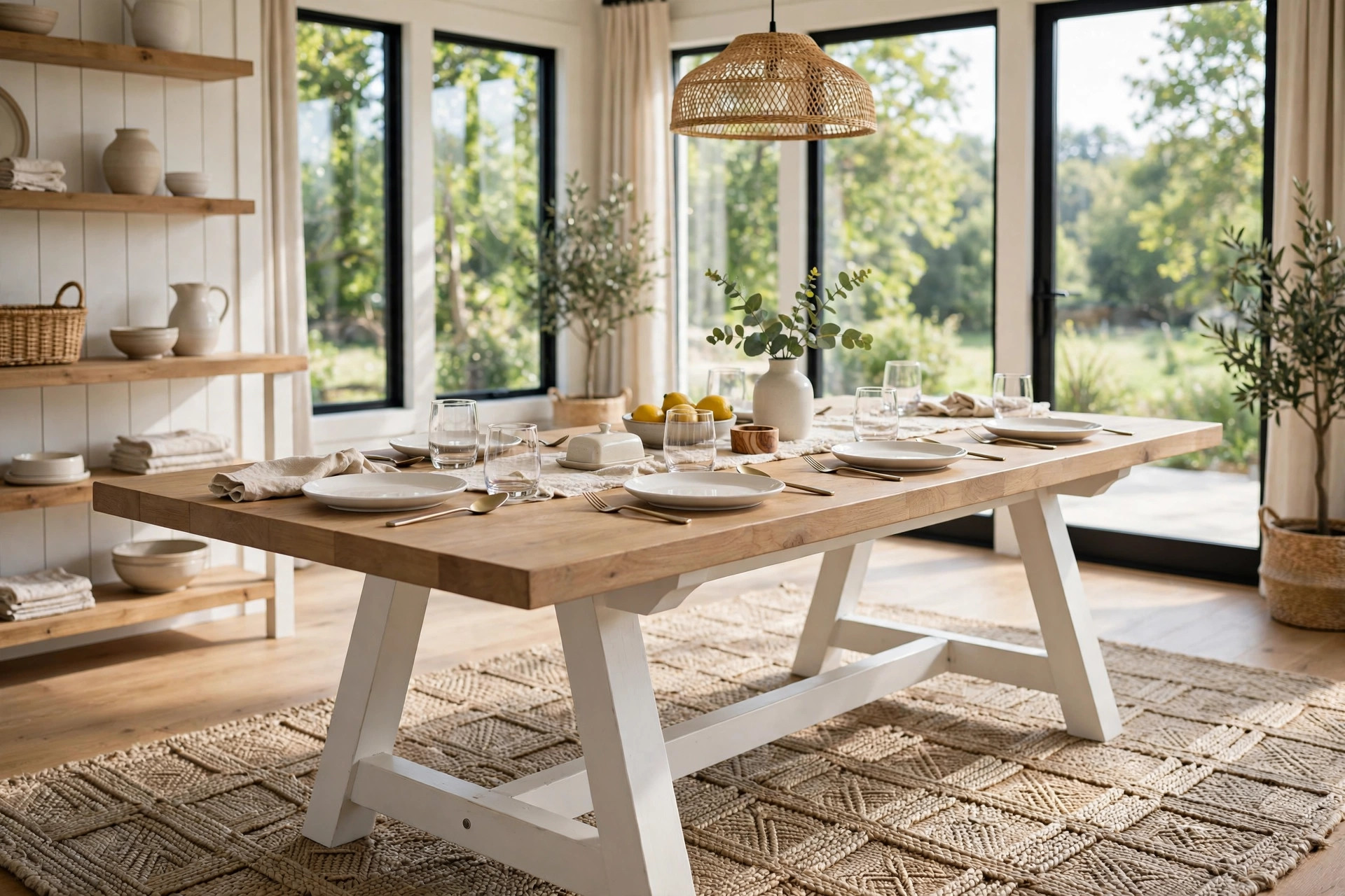 modern farmhouse tables for sale usa: Modern farmhouse dining table for sale in an American home