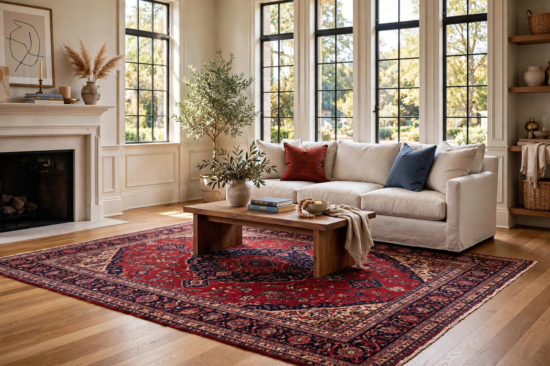 luxury area rugs for sale usa: A luxury area rug in an elegant American living room