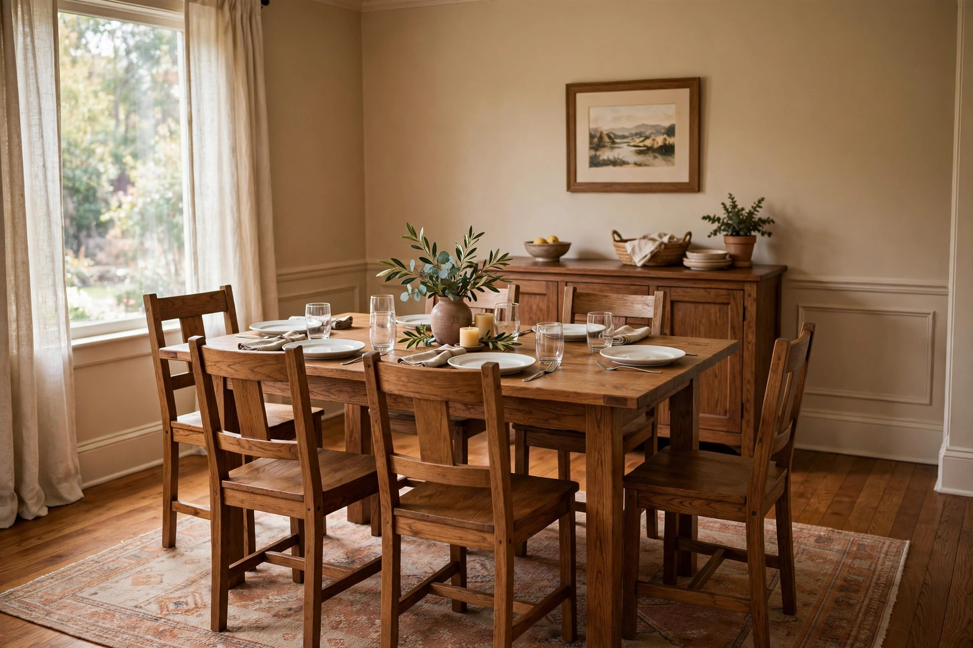 dining room sets for sale usa: Dining room sets for sale in the USA: solid wood table with six chairs