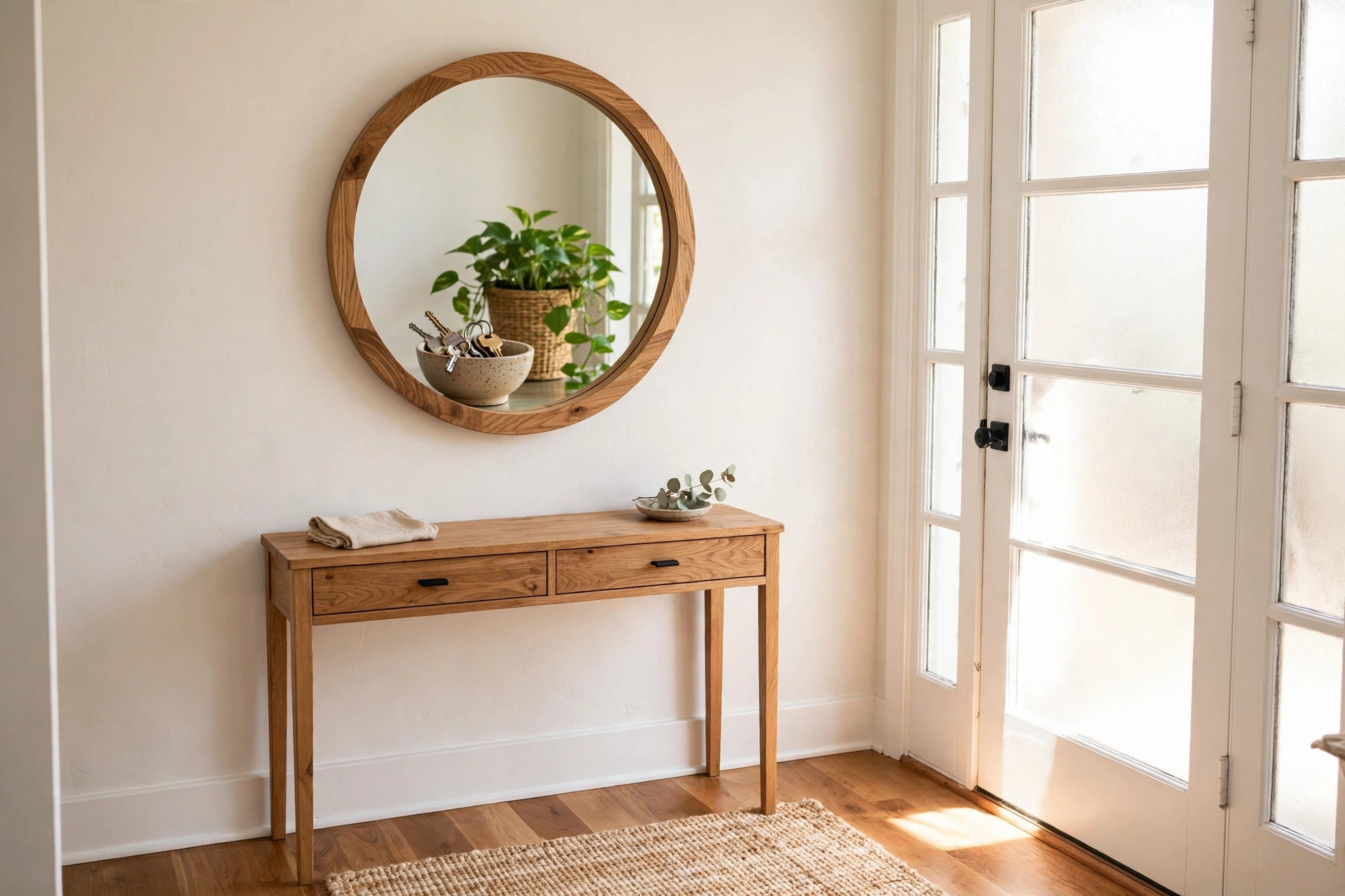 Entryway decorative mirrors for sale USA shown in a bright foyer
