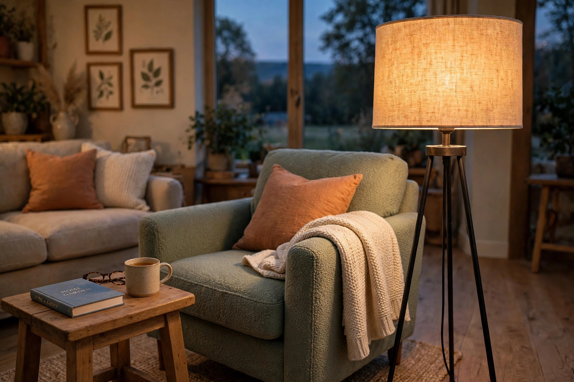 Living room floor lamps for sale USA in a warm American living room