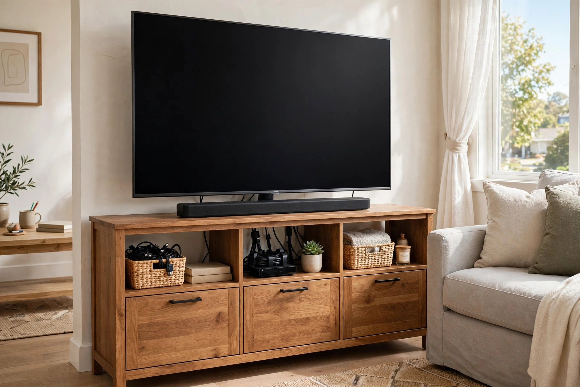 living room tv stands deals near me: Living room TV stand in an American home