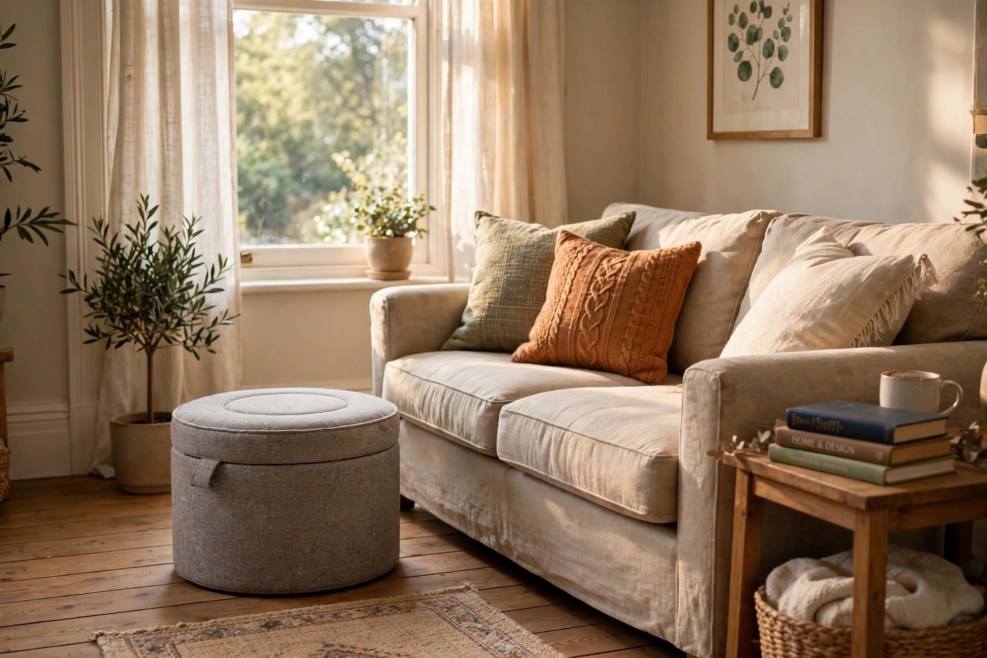 living room ottomans deals near me: Living room ottomans in a cozy American living room