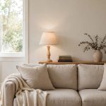 sofa console tables deals near me: Sofa console table behind a couch in a living room