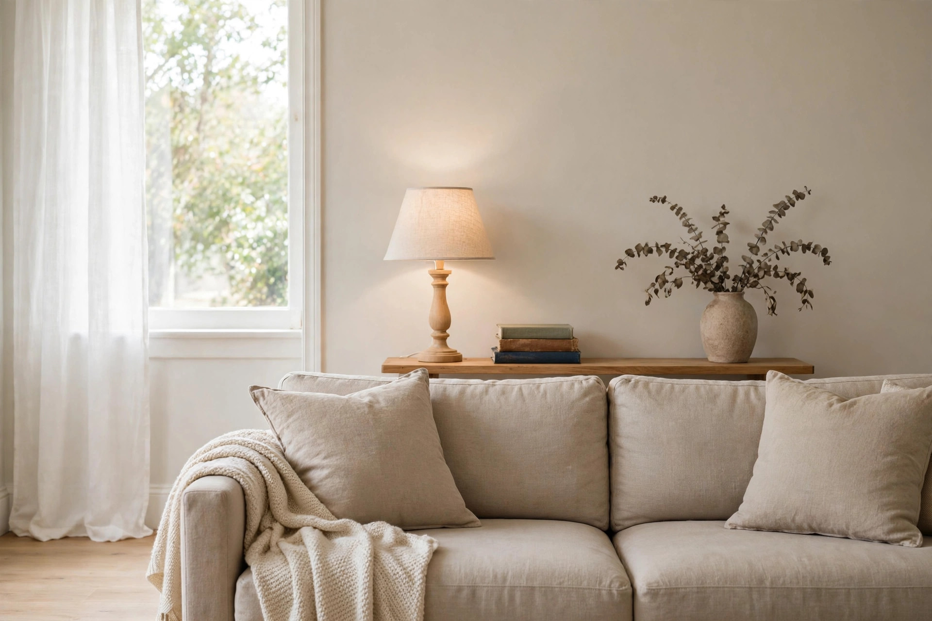 sofa console tables deals near me: Sofa console table behind a couch in a living room