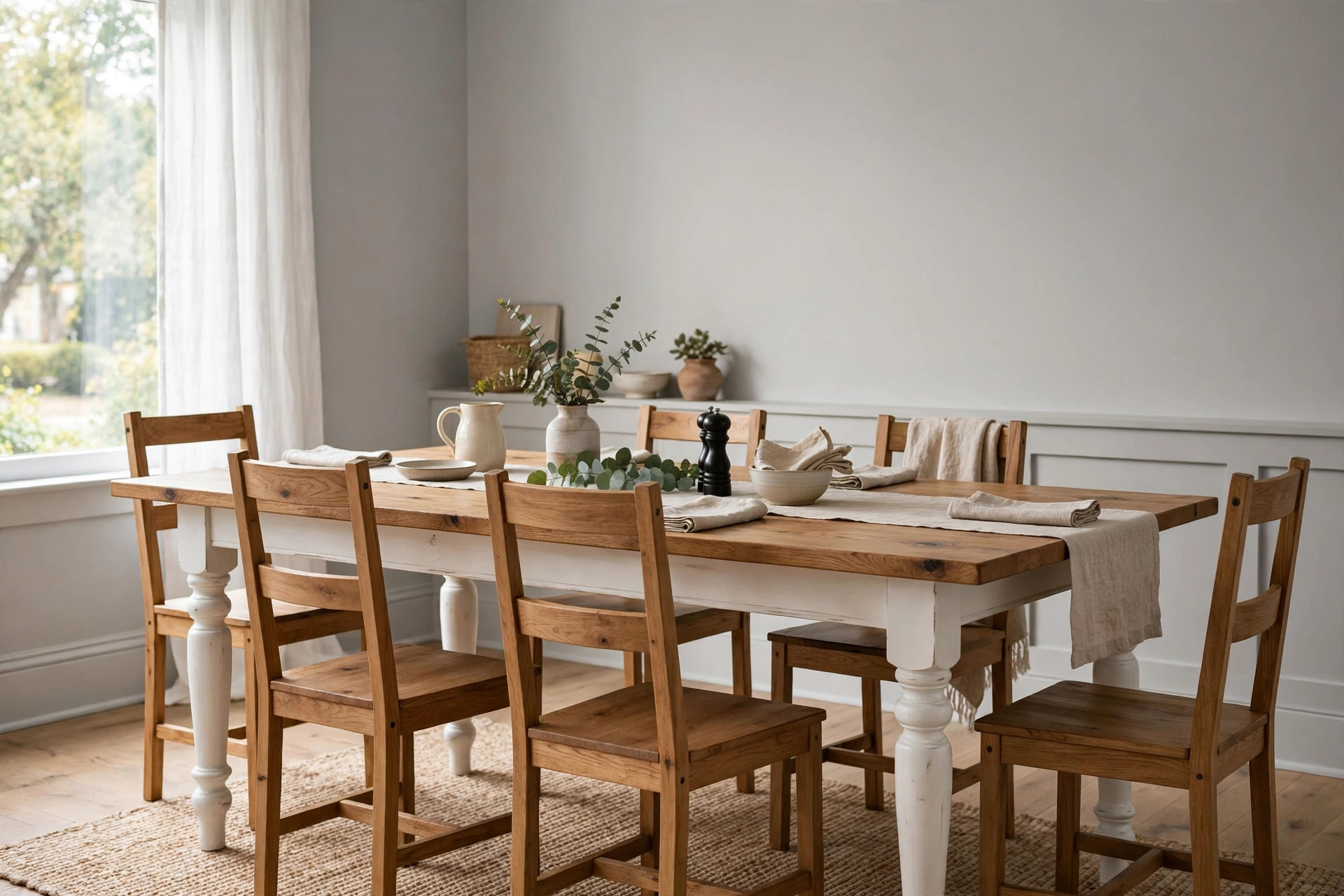 modern farmhouse tables where to buy usa: Modern farmhouse table in an American dining room