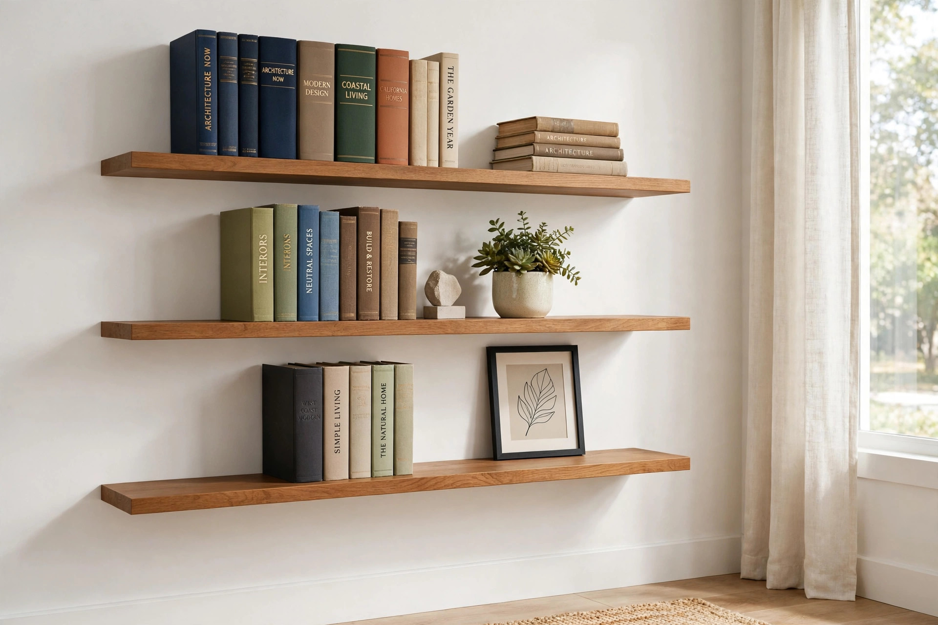 modern wall bookshelves where to buy usa: Modern wall bookshelf with books in an American living room