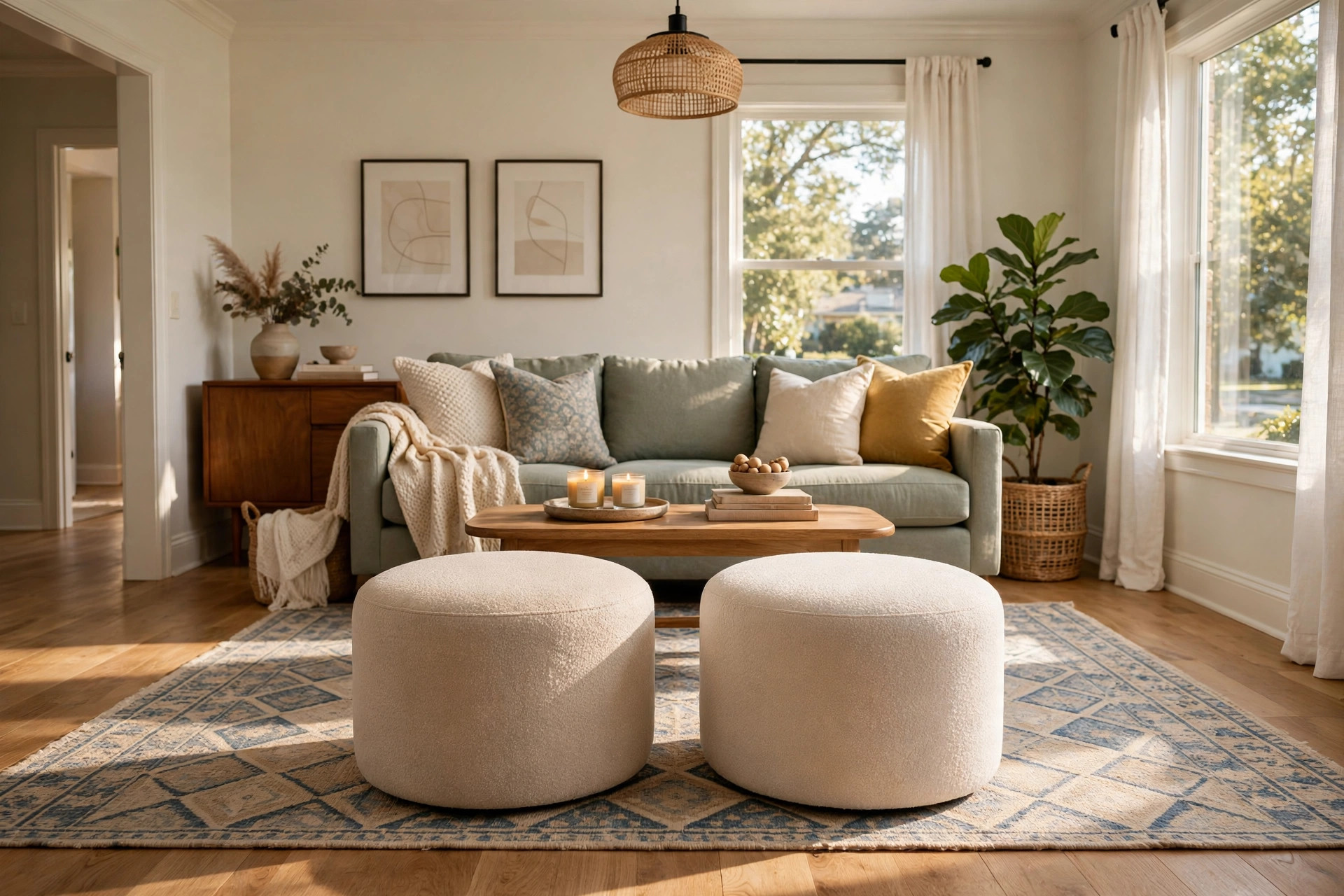 living room ottomans where to buy usa: A living room ottoman for sale in an American home