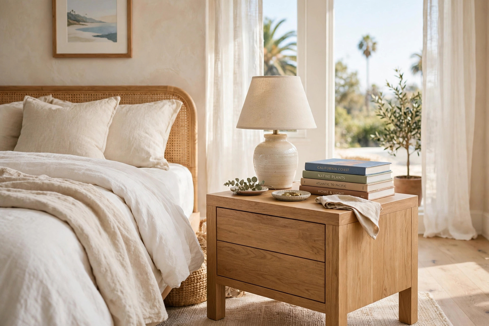 bedroom side tables california homes usa: Bedroom side tables in a California home USA bedroom
