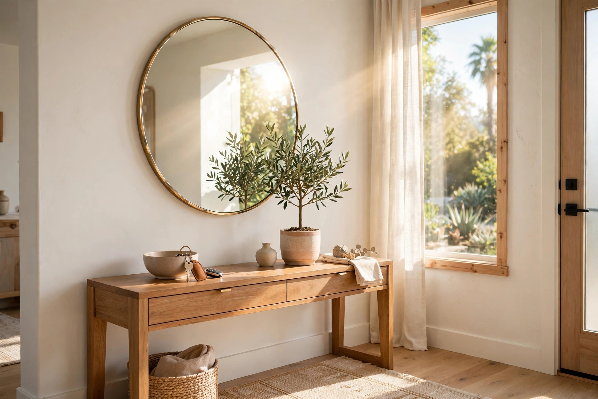 Entryway decorative mirrors California homes USA in a bright entryway