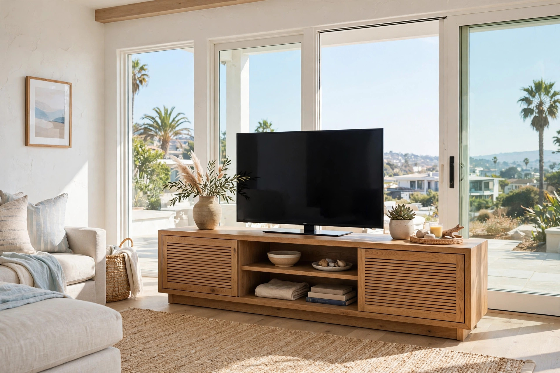 living room tv stands california homes usa styled wooden media console in a bright living room
