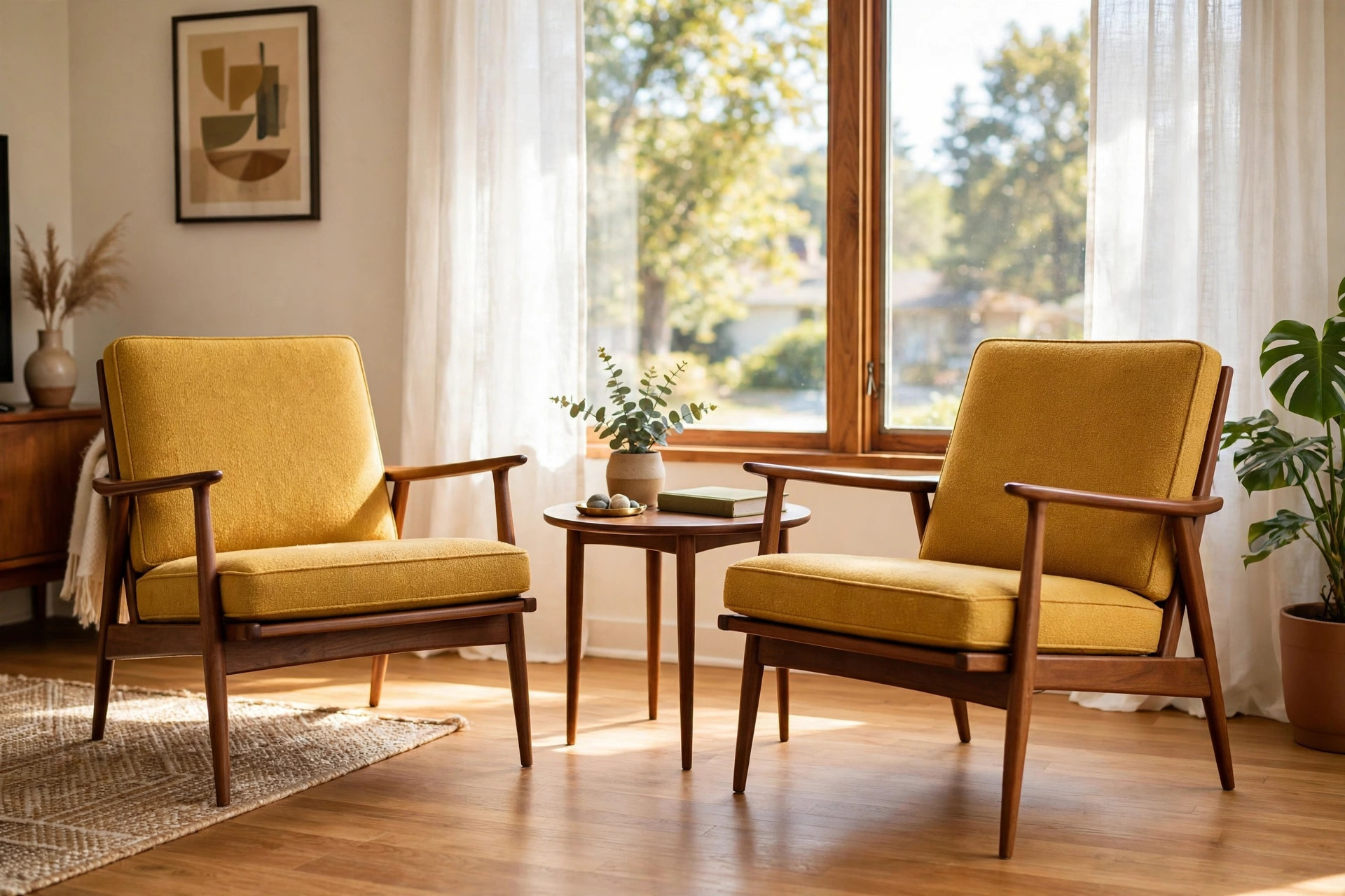 mid century chairs american homes guide: Mid century chairs in a bright American living room
