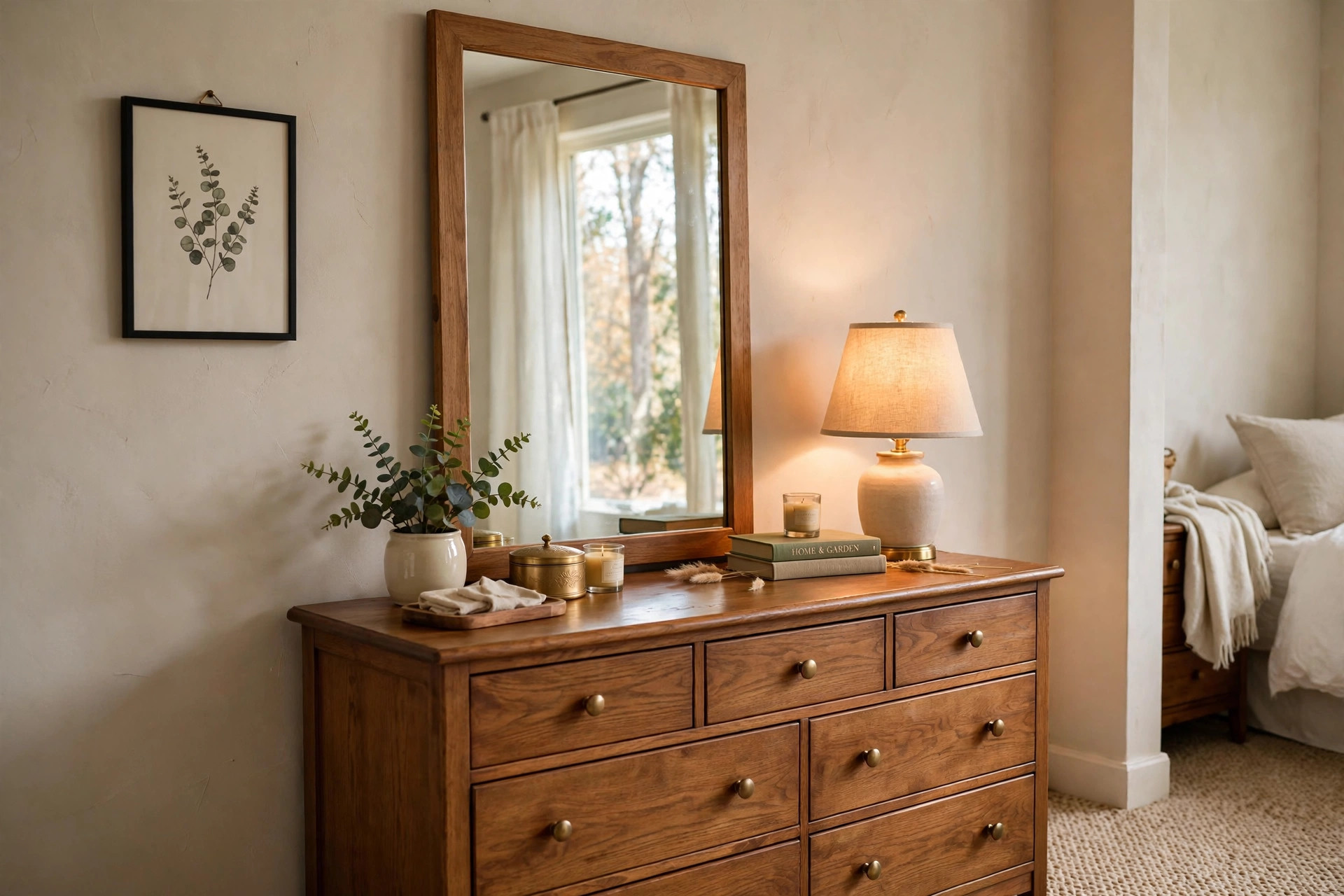 bedroom dressers mirror american homes guide: A bedroom dresser with mirror in an American home