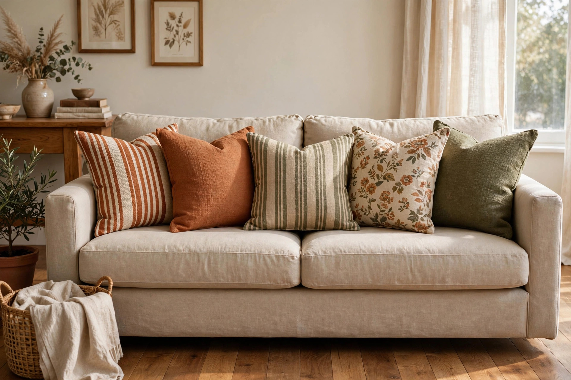couch throw pillows american homes guide: Couch throw pillows on a sofa in an American living room