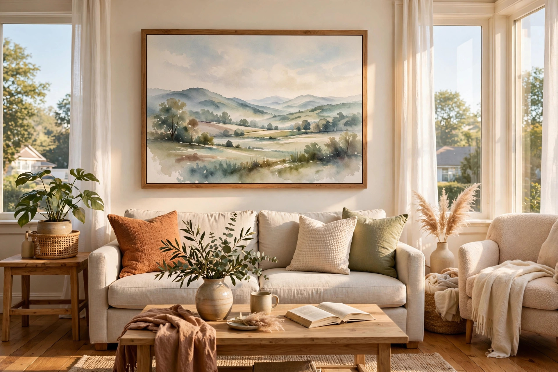 living room wall art american homes guide: Living room wall art in a classic American home living room