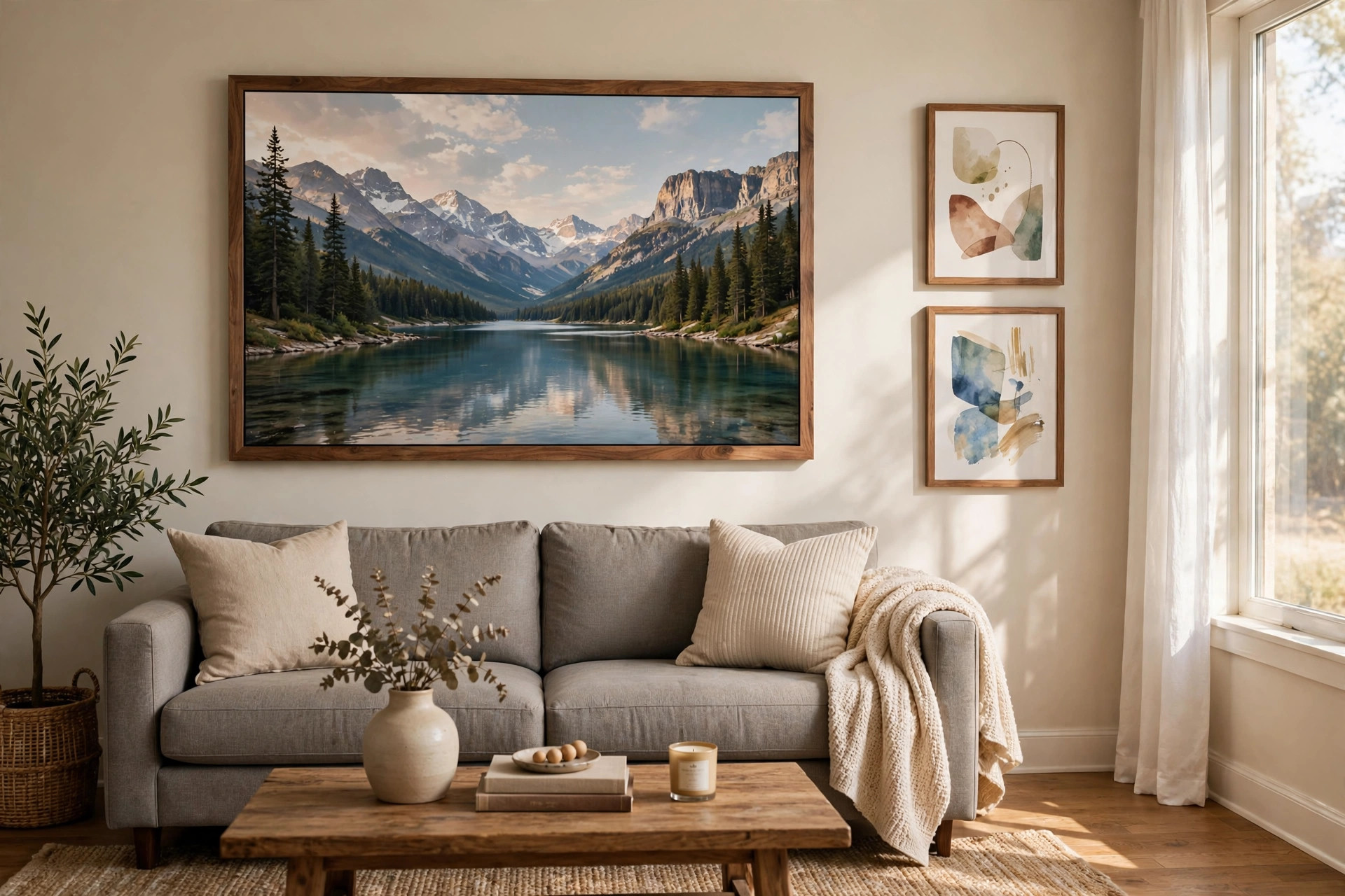 Living room wall art USA online deals: framed canvas prints above a sofa