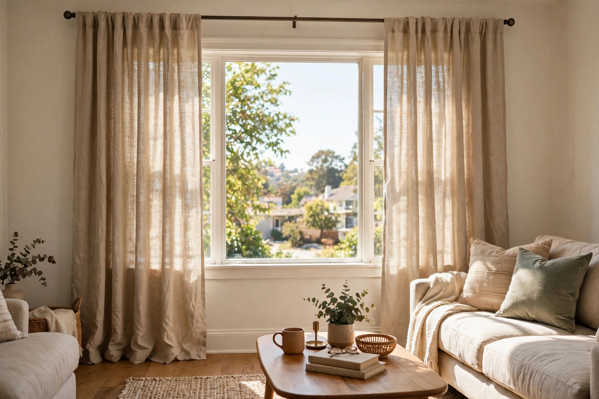 Window curtain panels usa online deals in a bright American living room