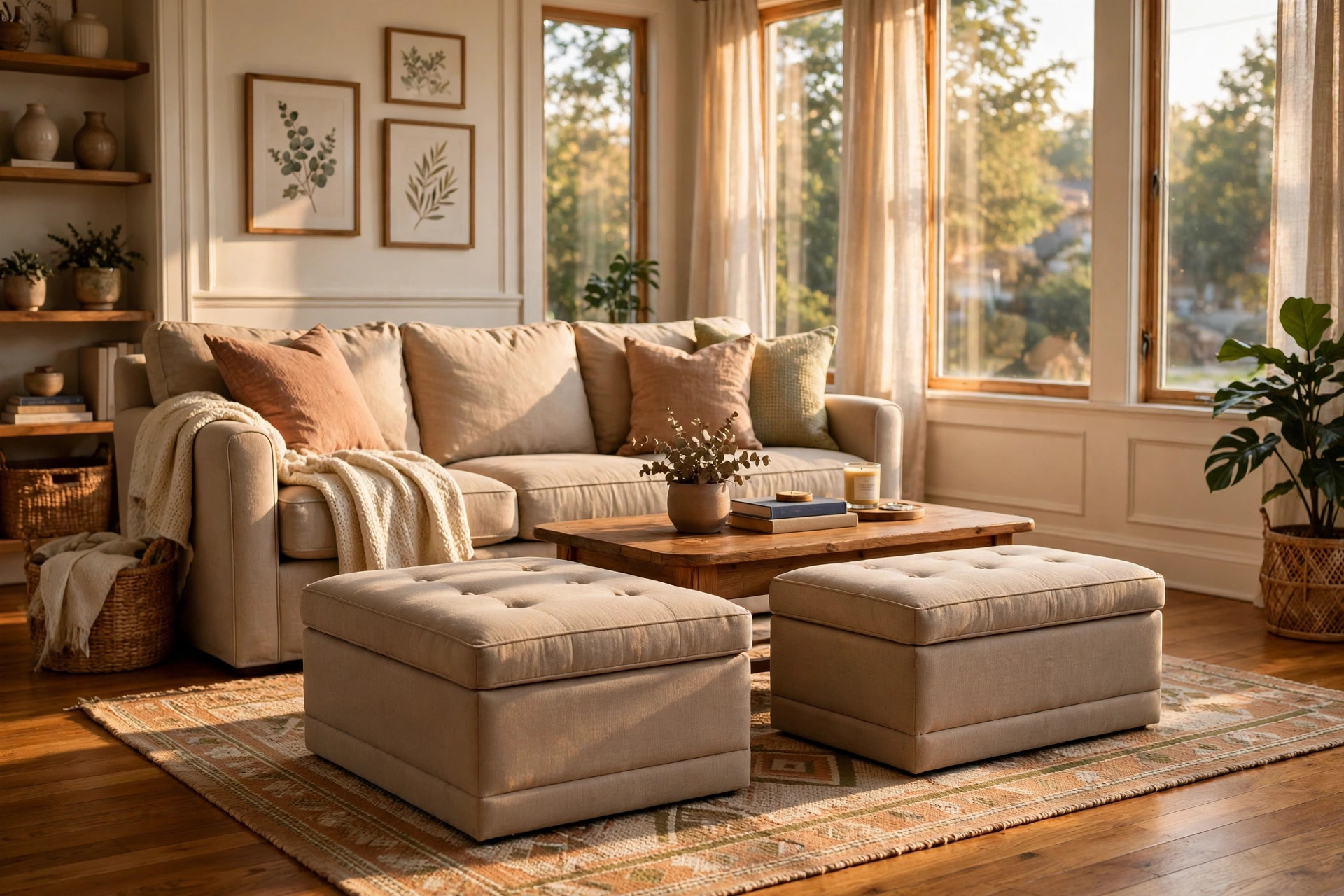 Upholstered storage ottomans in a living room - living room ottomans usa online deals