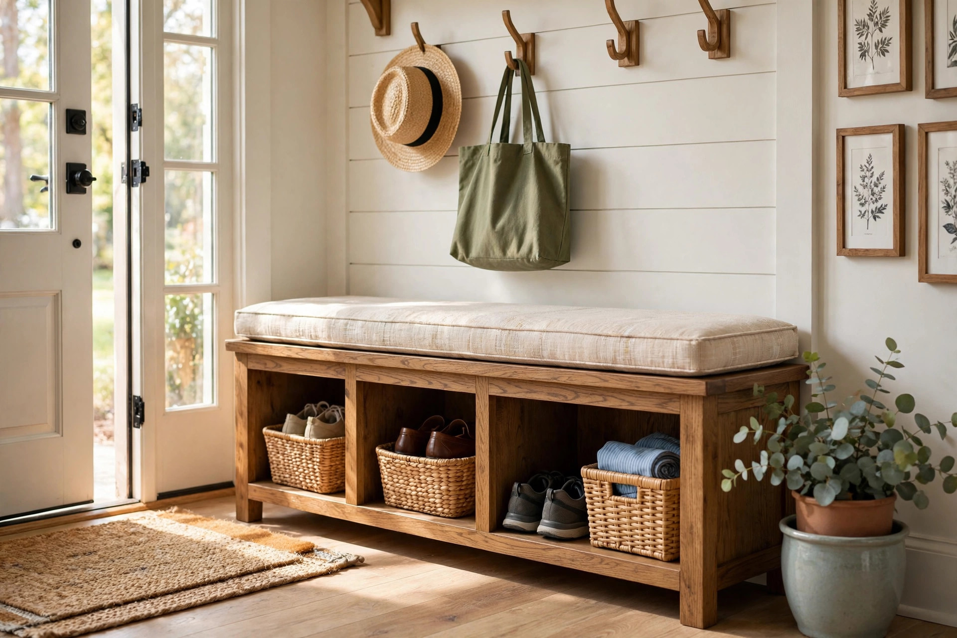 entryway storage benches usa online deals: Entryway storage bench with baskets in a home entry