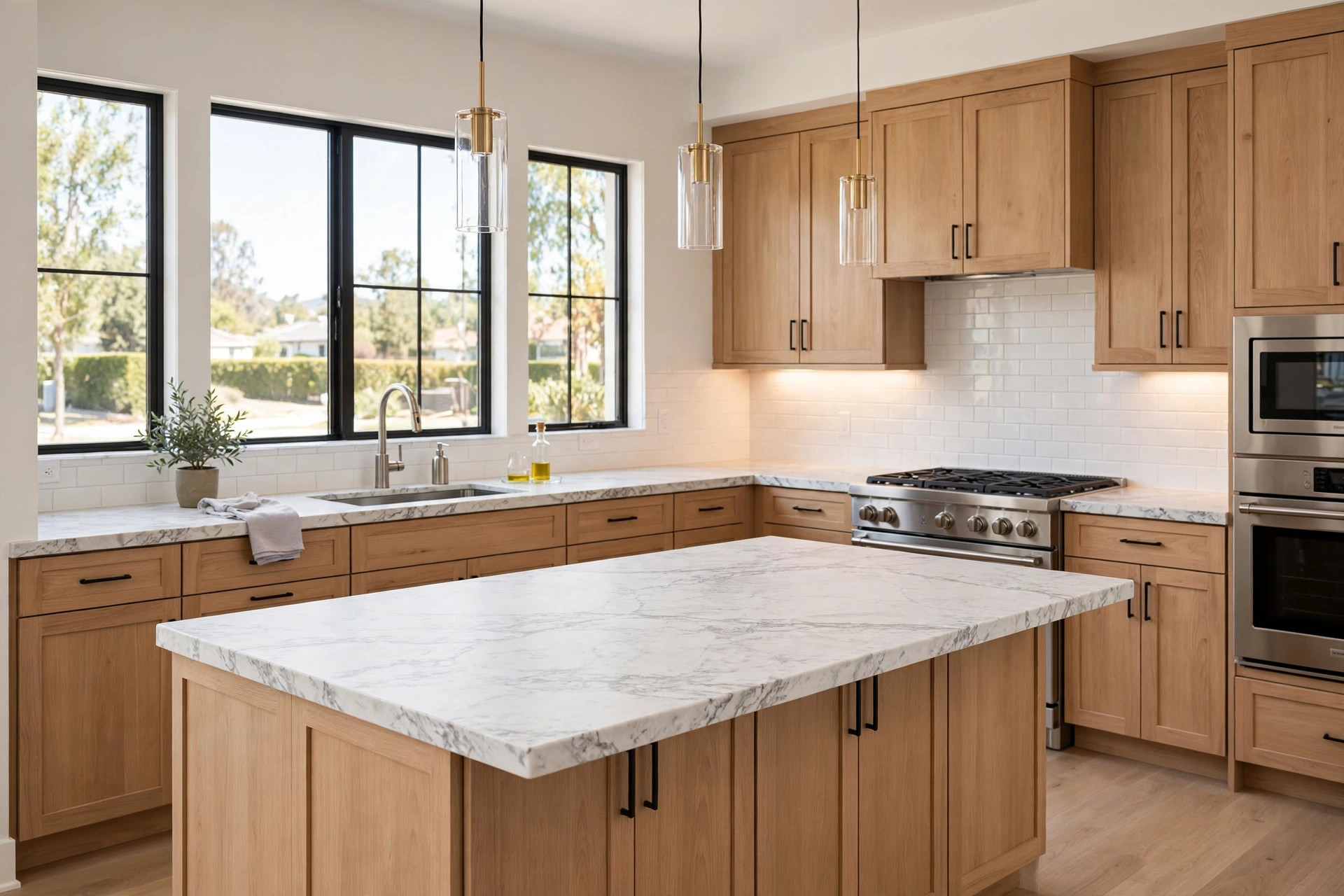 quartz countertop installation buying guide usa: New quartz countertop installed in an American kitchen
