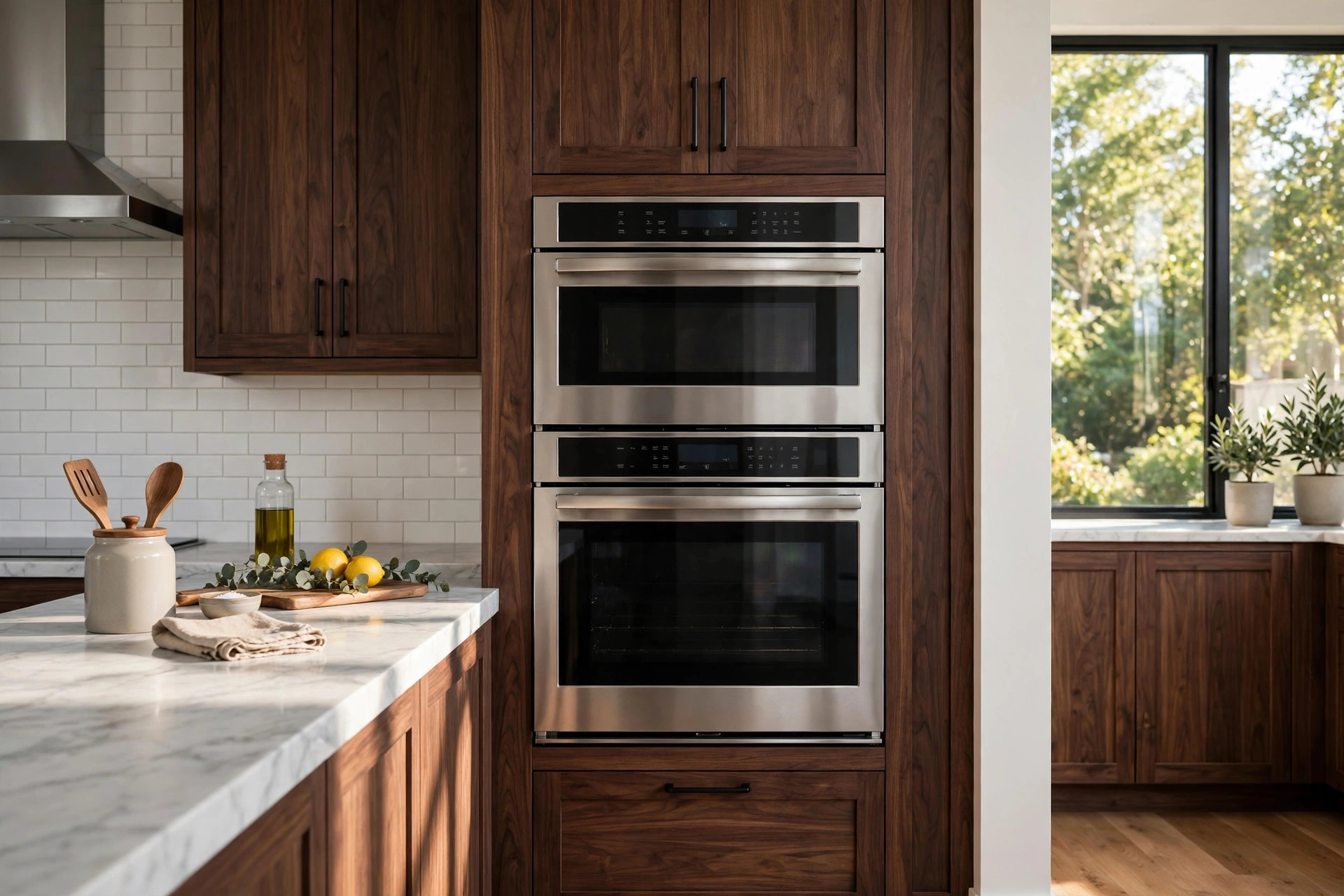 double wall ovens buying guide usa: Double wall ovens fitted into tall kitchen cabinets