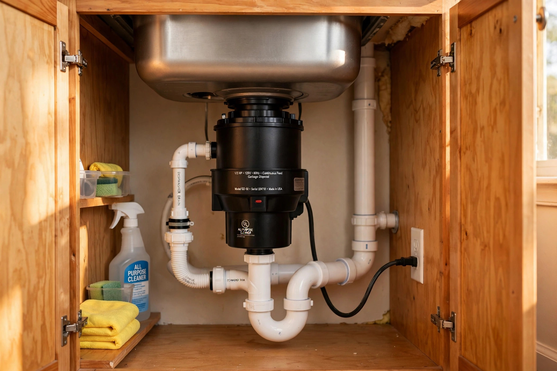 garbage disposal installation for sale usa: Kitchen sink with a garbage disposal installed underneath